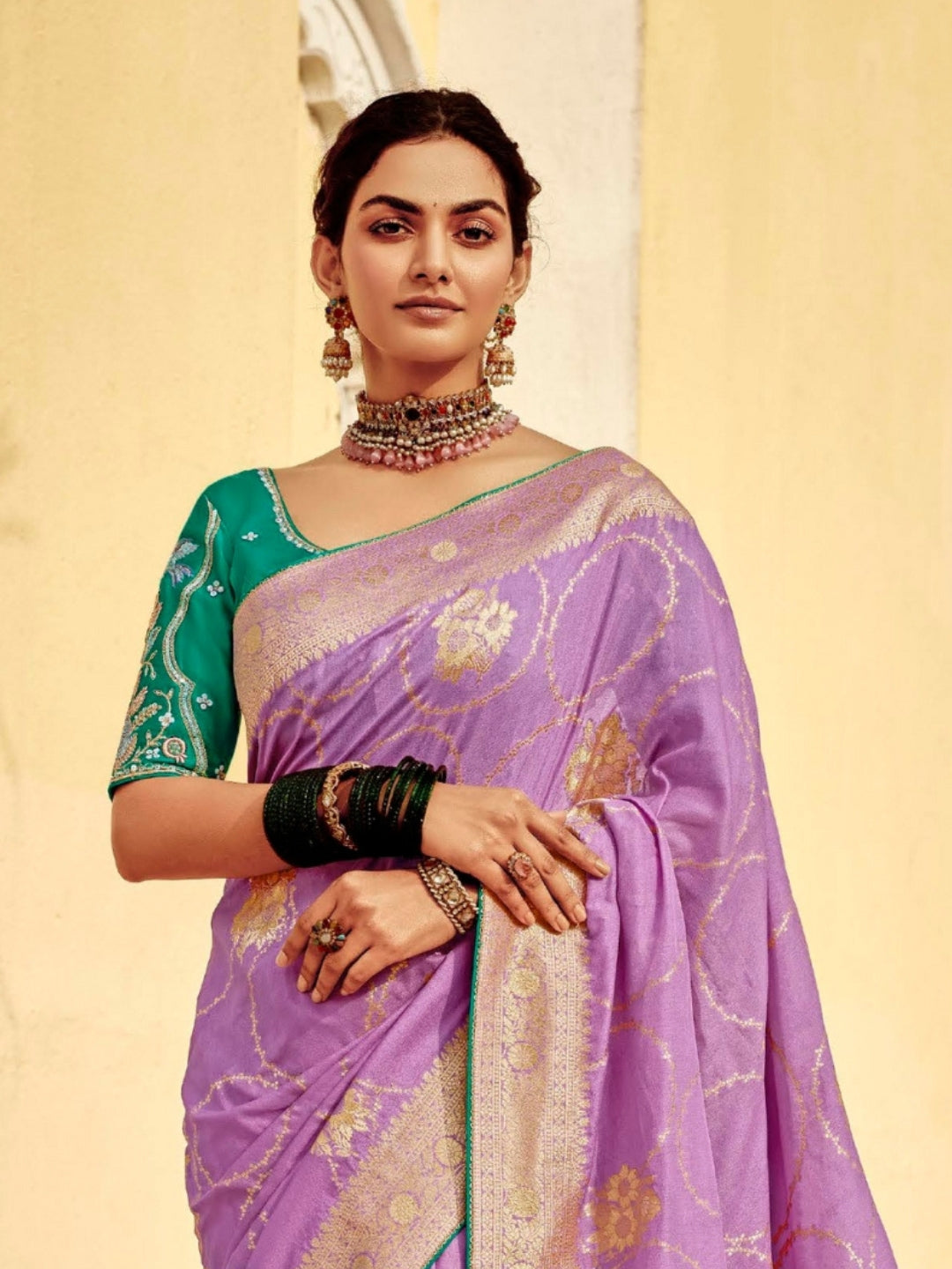 Violet Khaddi Banarasi Saree