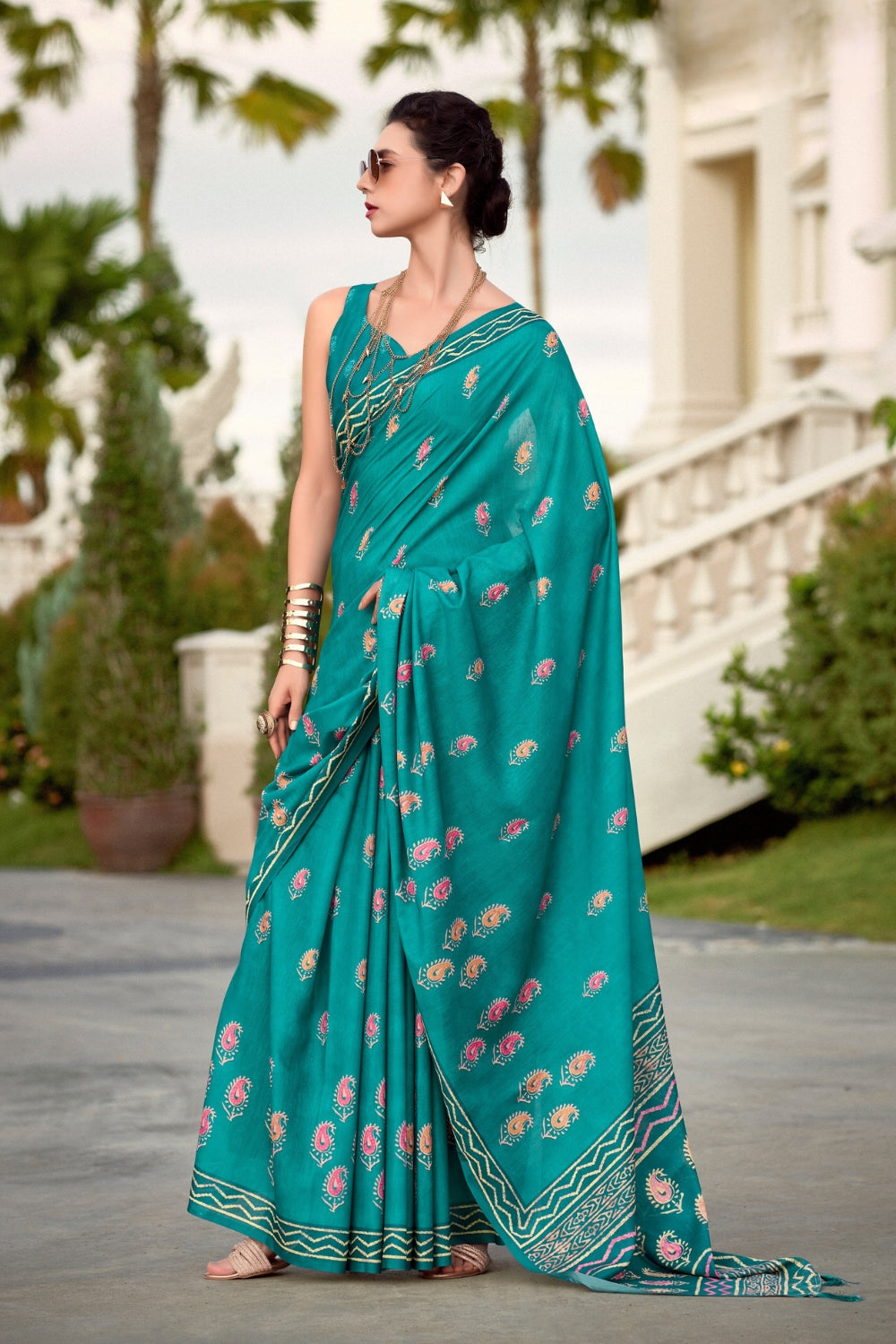 Blue Pure Mal Mal Silk Saree