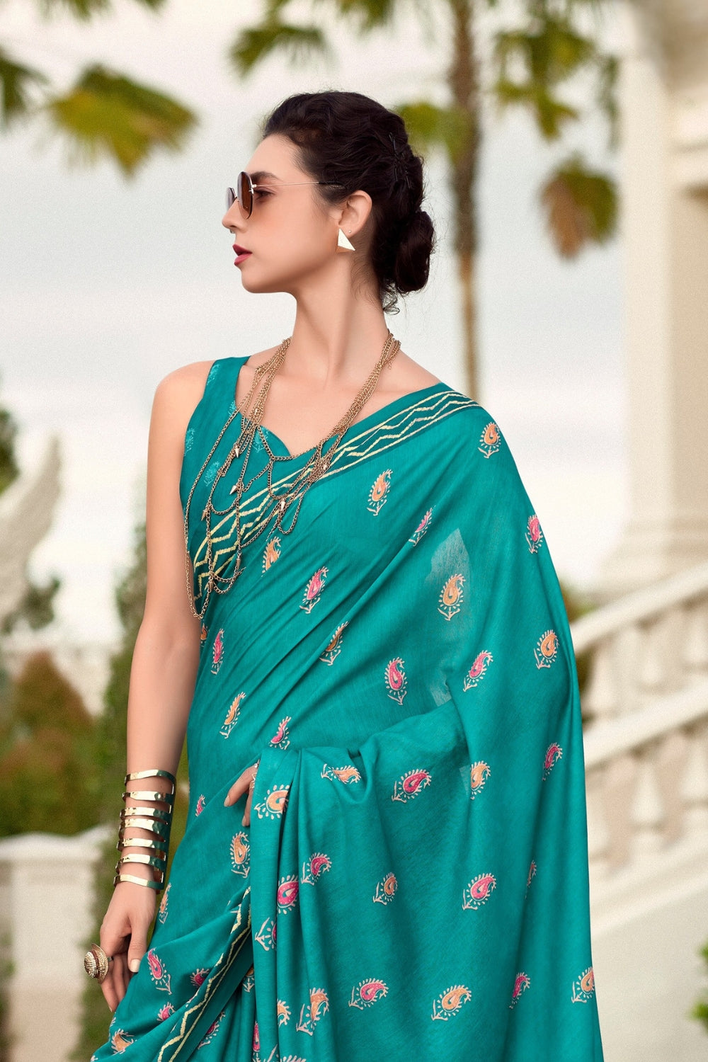 Blue Pure Mal Mal Silk Saree