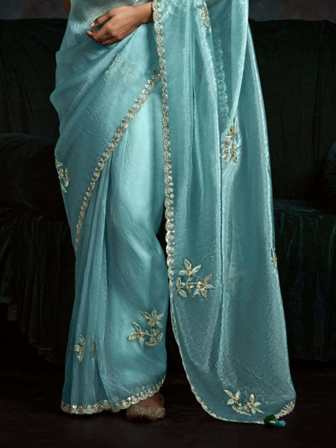 Sky Blue Designer Ozganza Saree