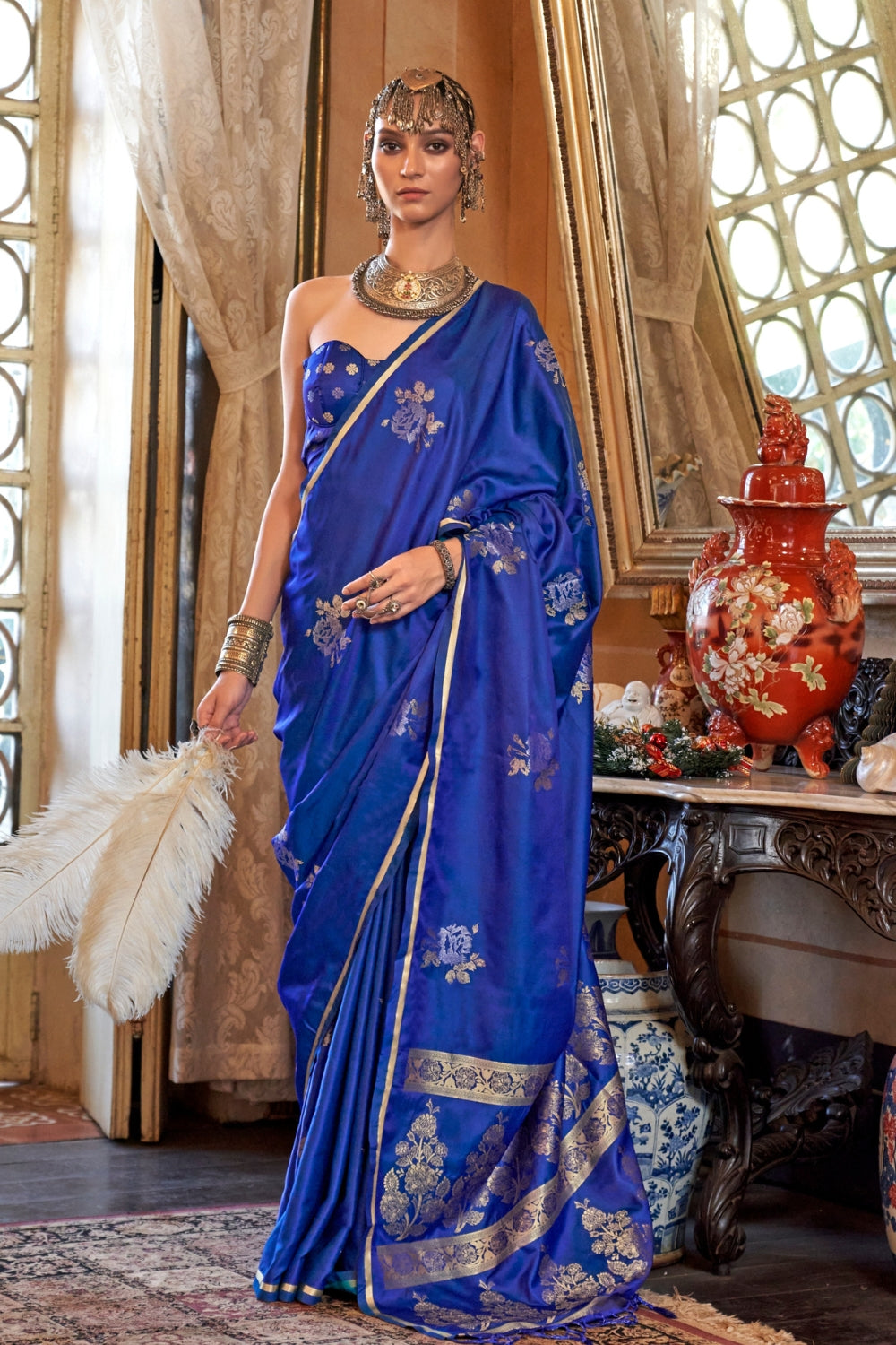 Blue Handloom Weaving Silk Saree