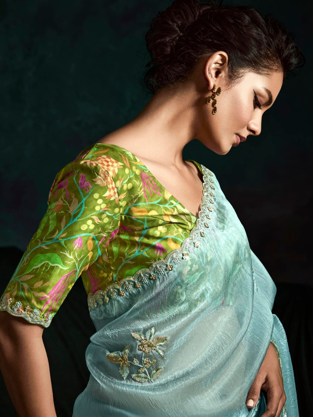 Sky Blue Designer Ozganza Saree