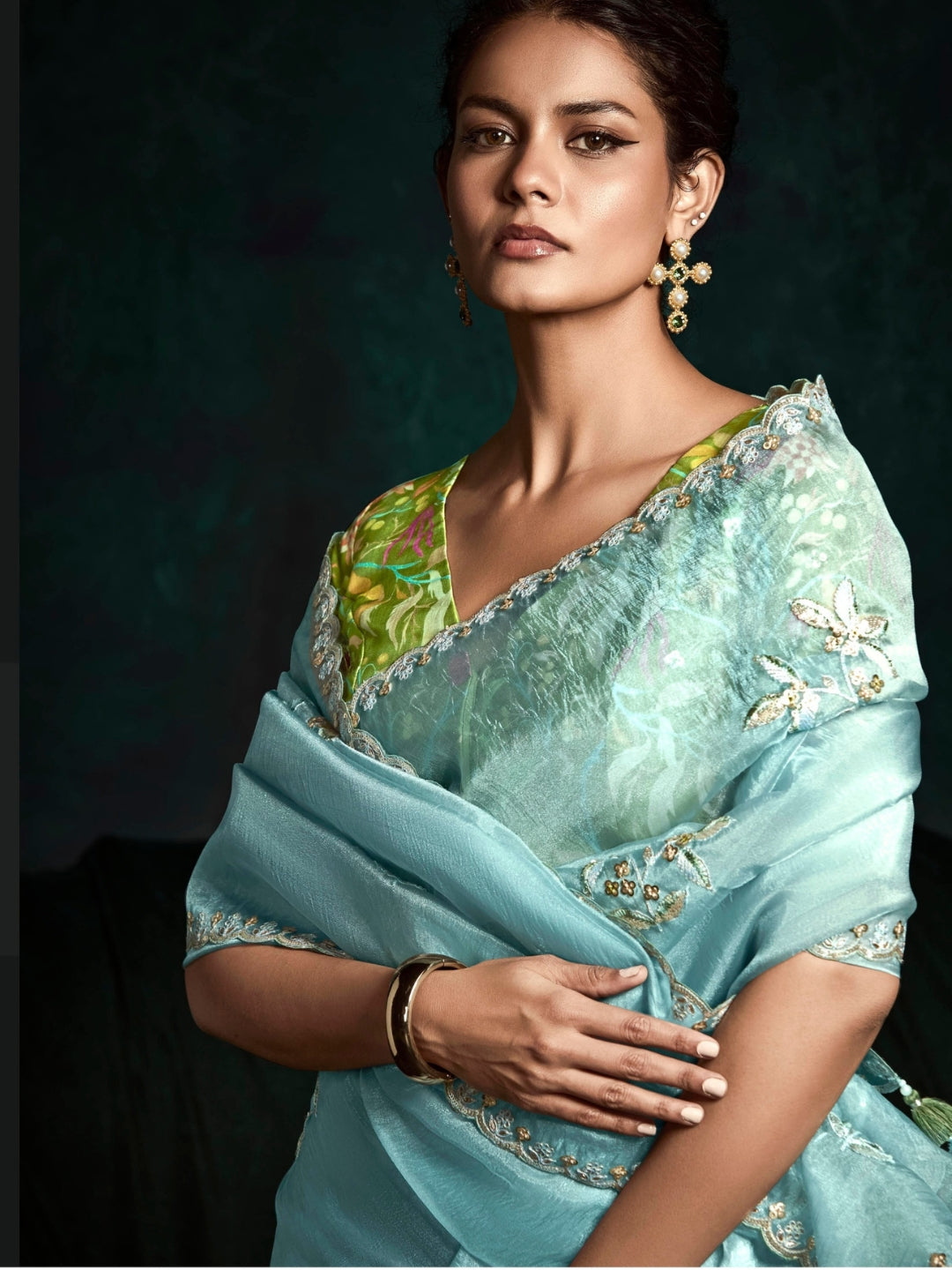 Sky Blue Designer Ozganza Saree