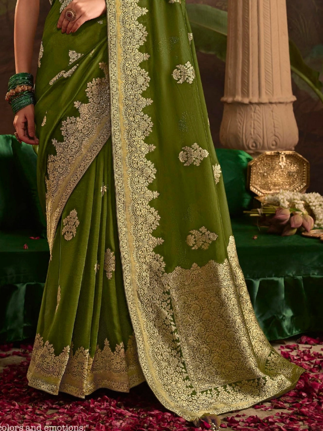 Mehendi Green Crepe Dola Banarasi Saree