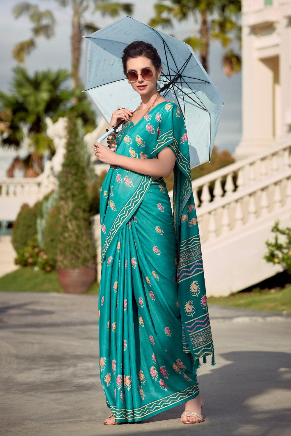 Blue Pure Mal Mal Silk Saree