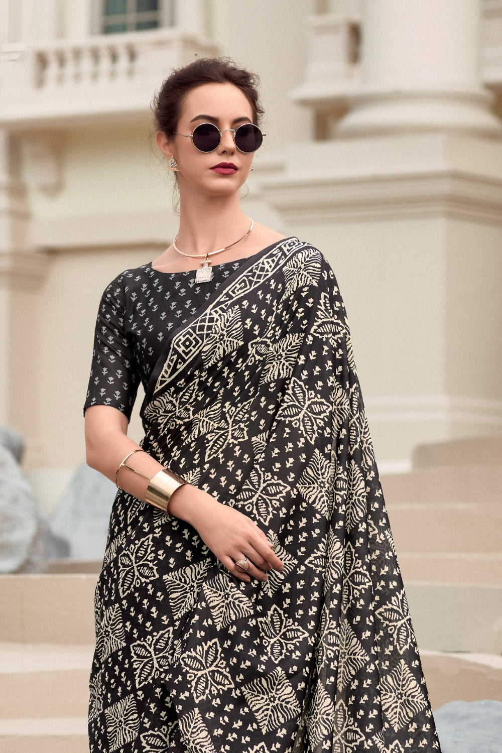 Grey Pure Mal Mal Silk Saree