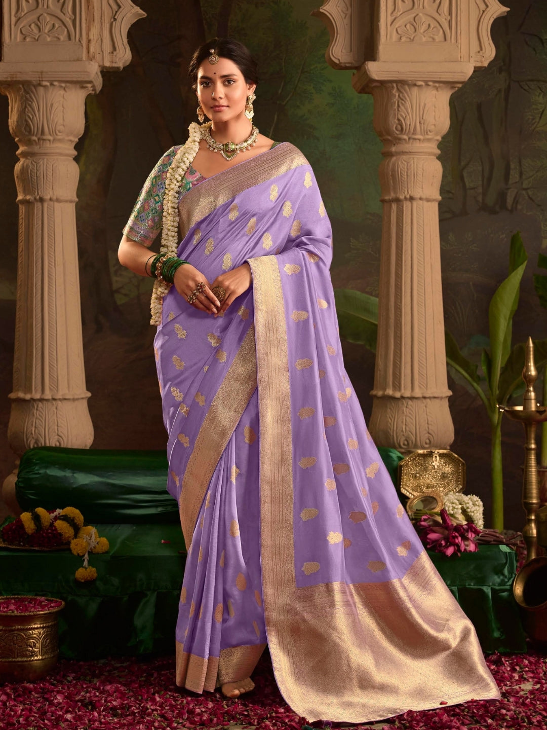 Violet Crepe Dola Banarasi Saree