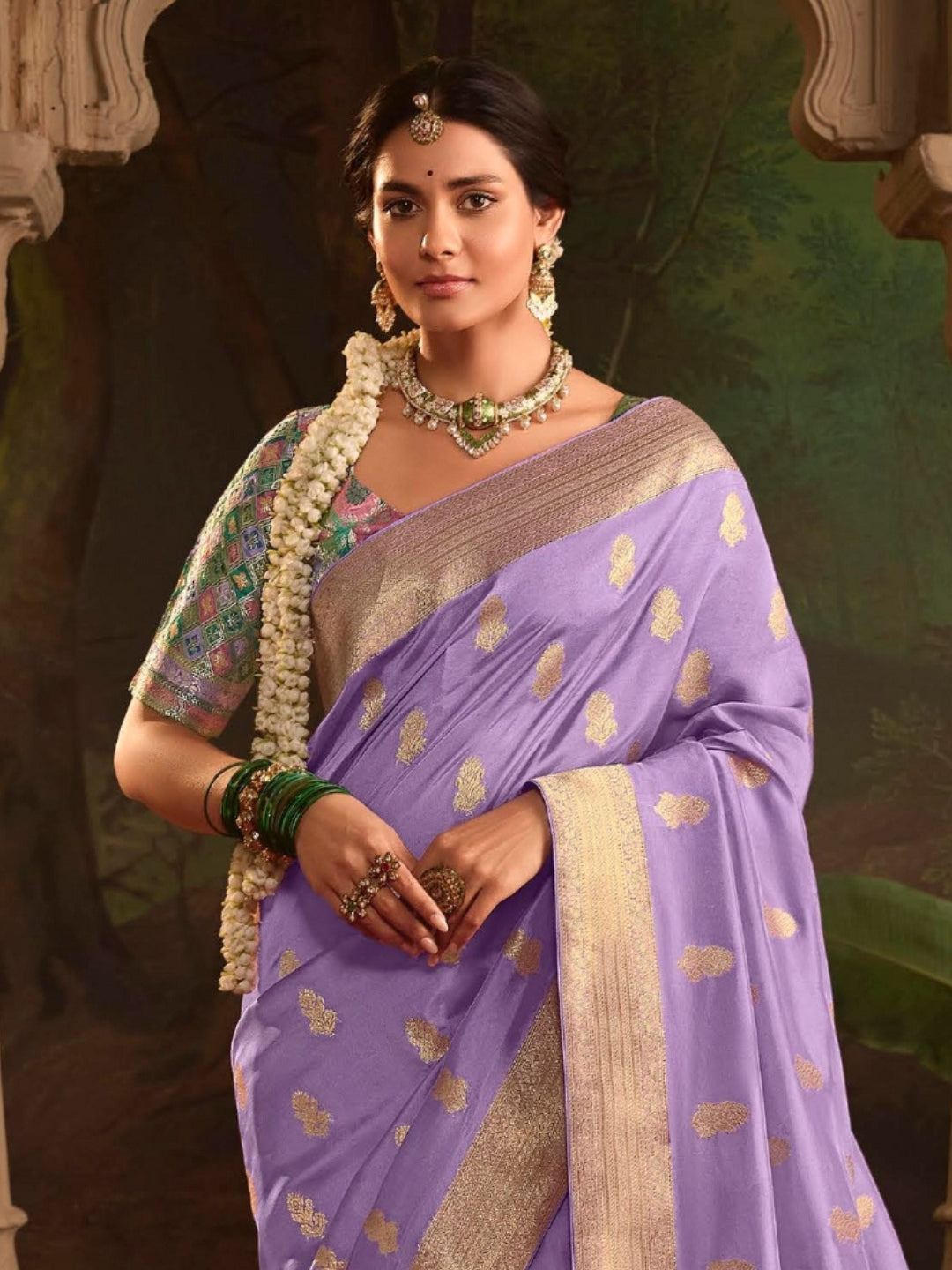 Violet Crepe Dola Banarasi Saree