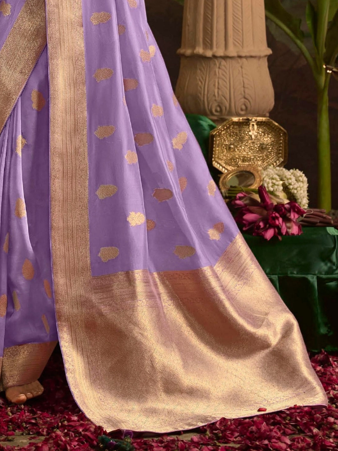 Violet Crepe Dola Banarasi Saree