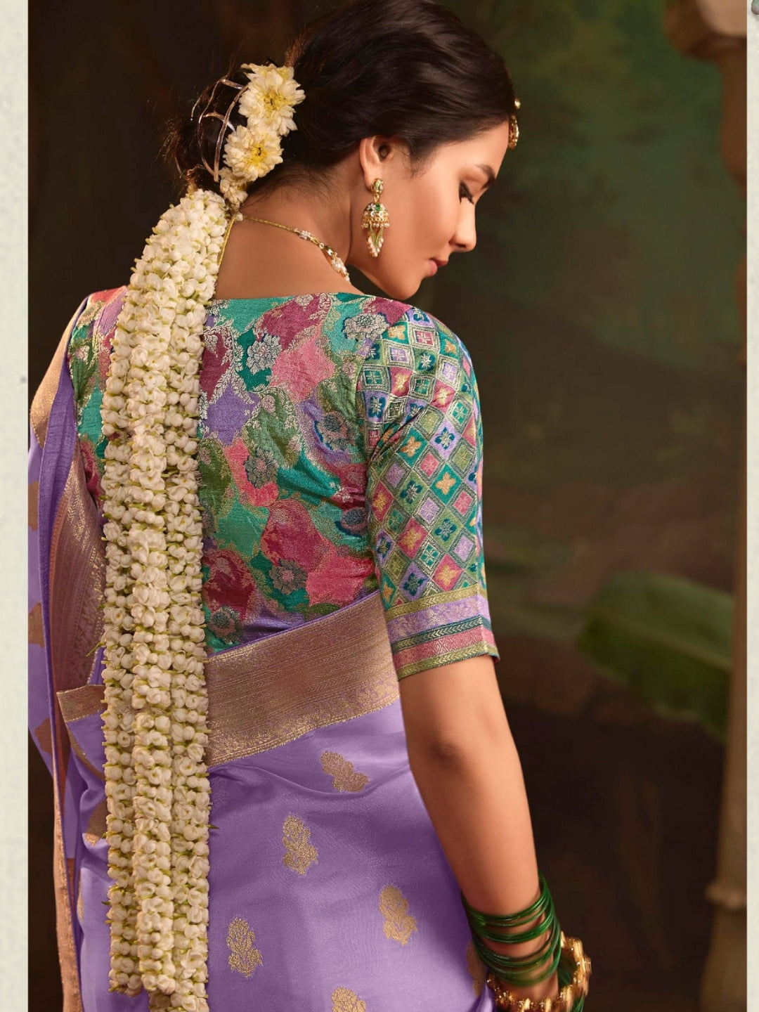 Violet Crepe Dola Banarasi Saree