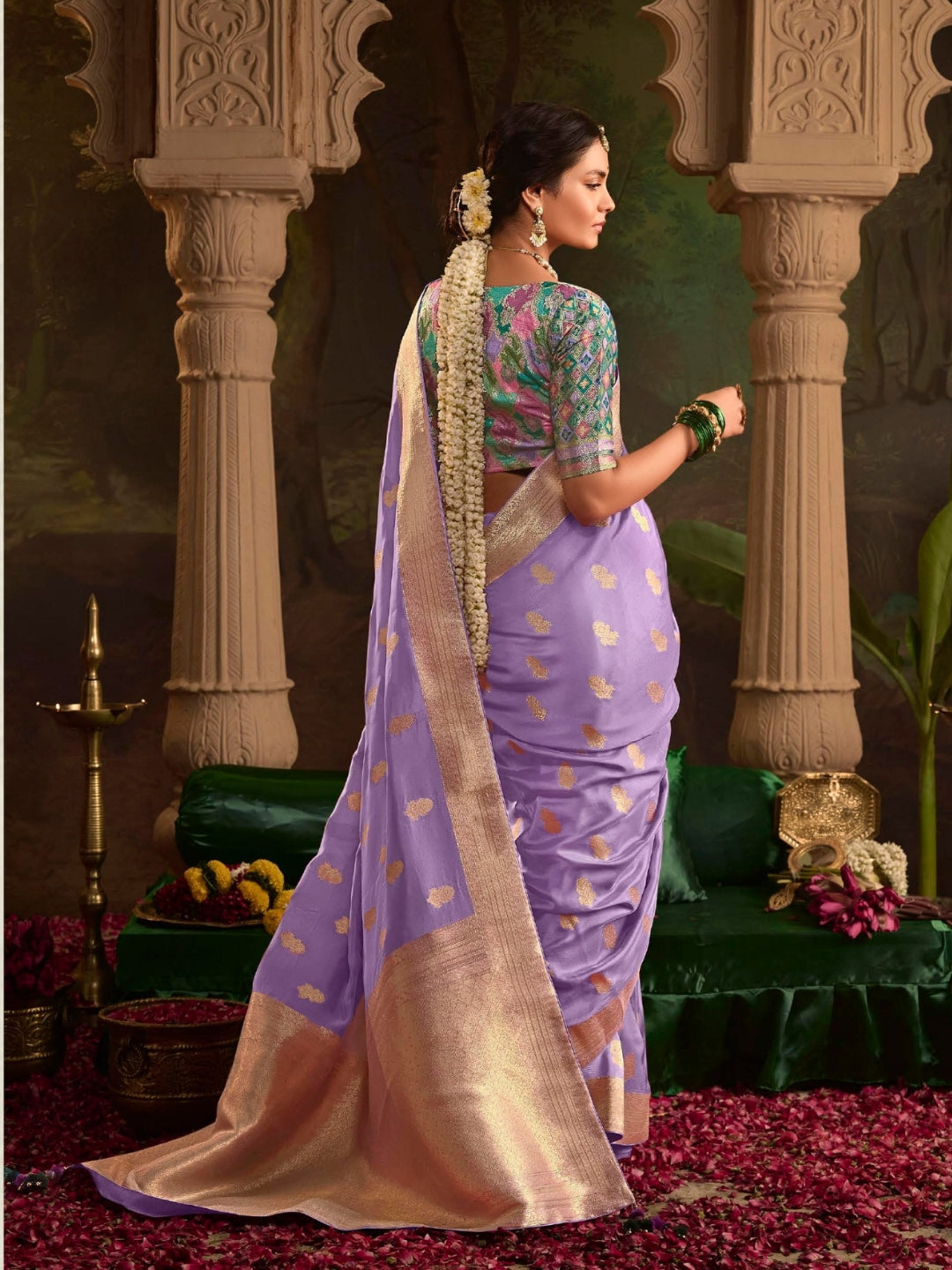 Violet Crepe Dola Banarasi Saree