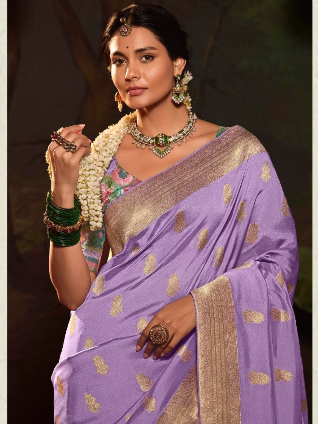 Violet Crepe Dola Banarasi Saree