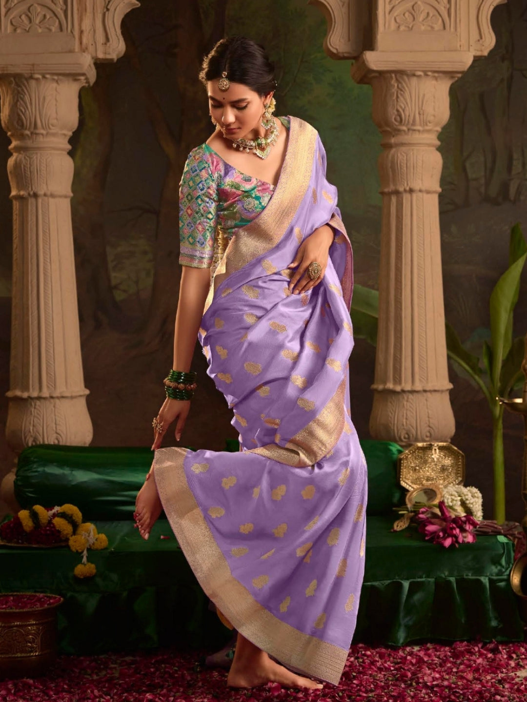 Violet Crepe Dola Banarasi Saree