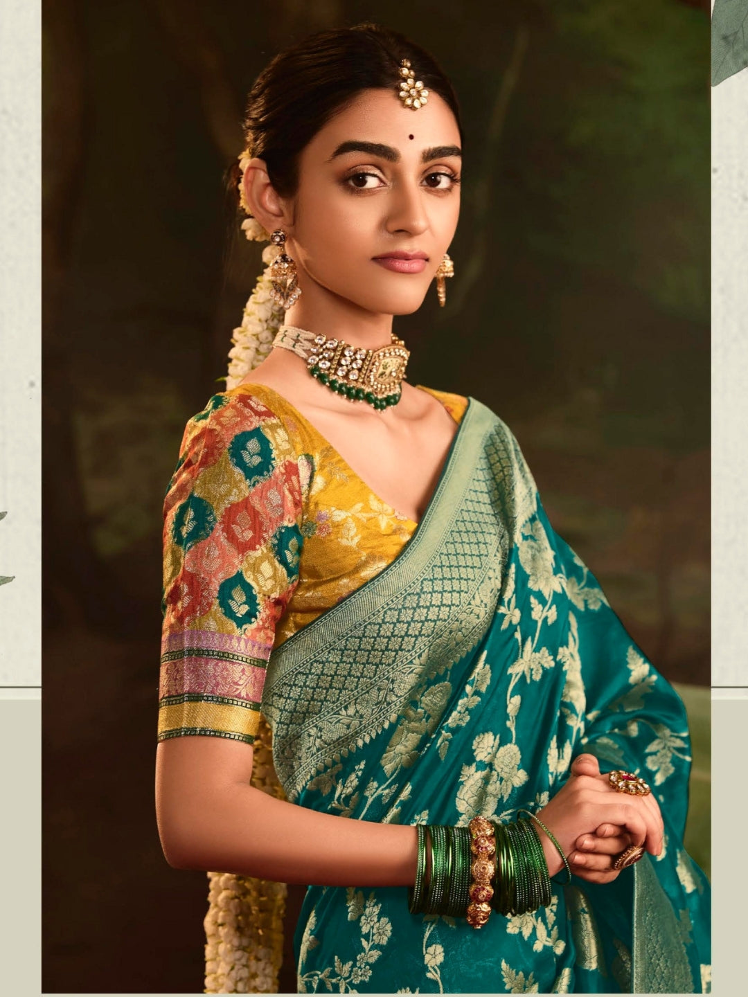 Teal Green Crepe Dola Banarasi Saree