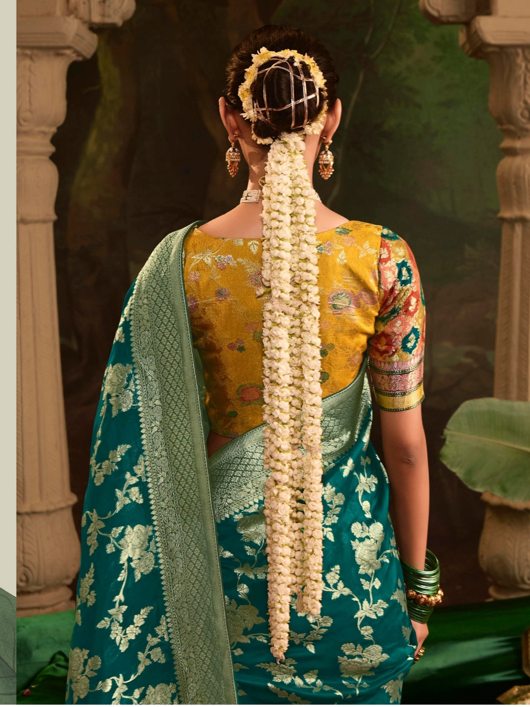 Teal Green Crepe Dola Banarasi Saree