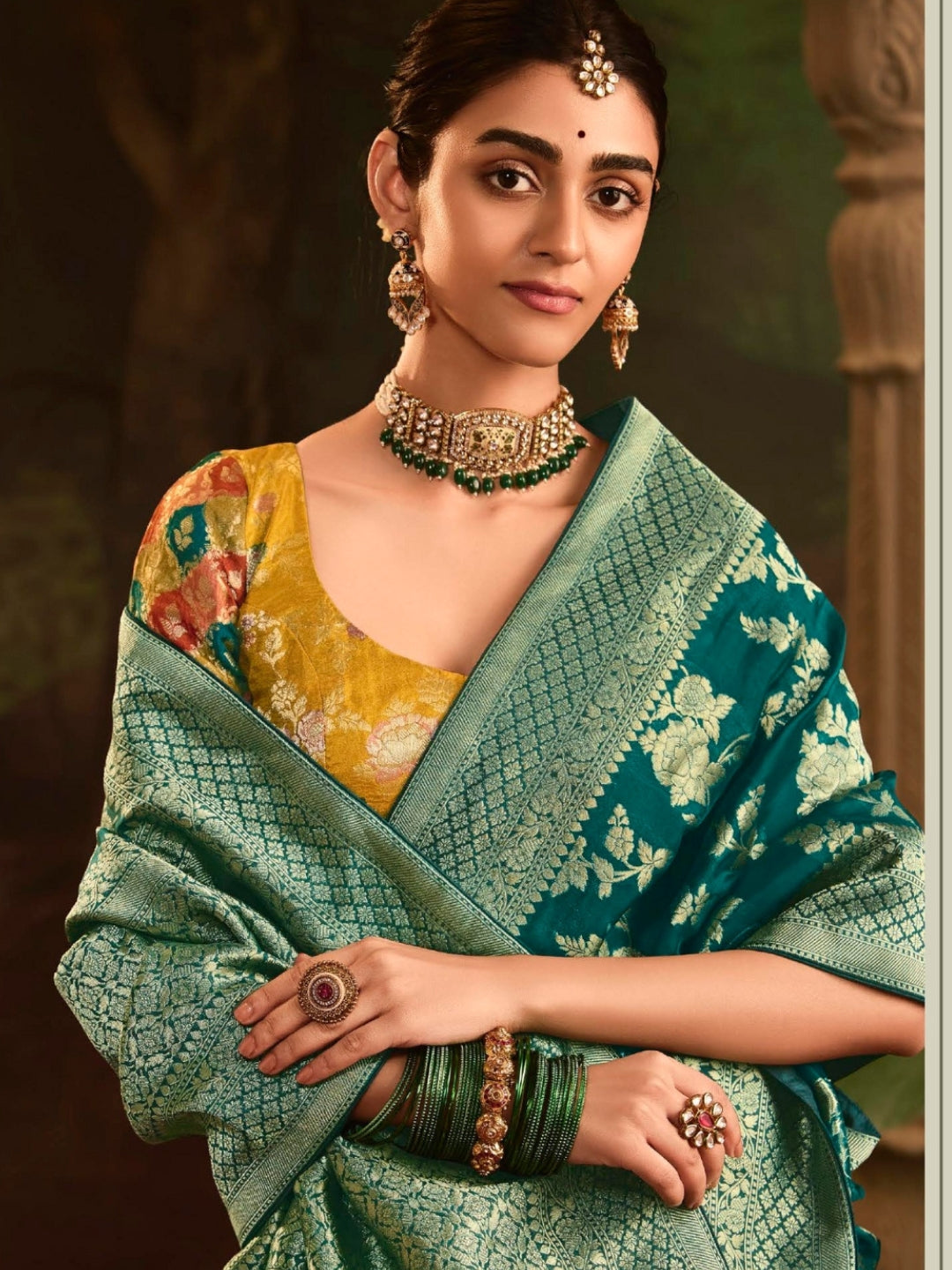 Teal Green Crepe Dola Banarasi Saree