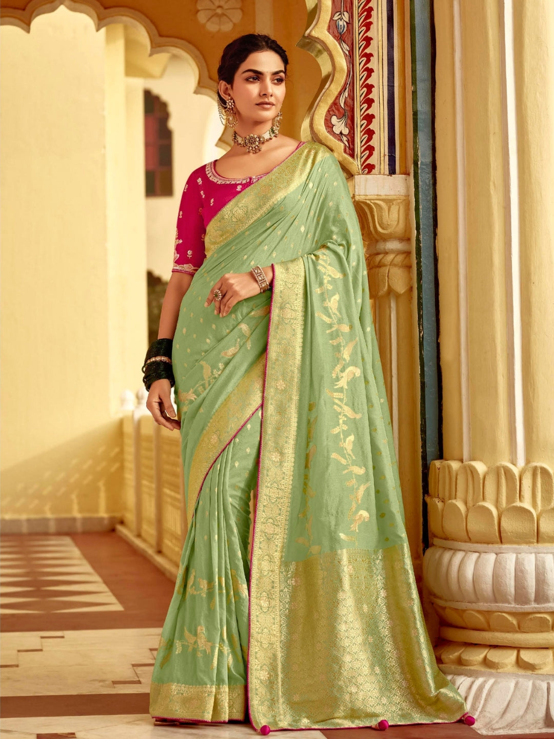 Fern Green Khaddi Banarasi Saree