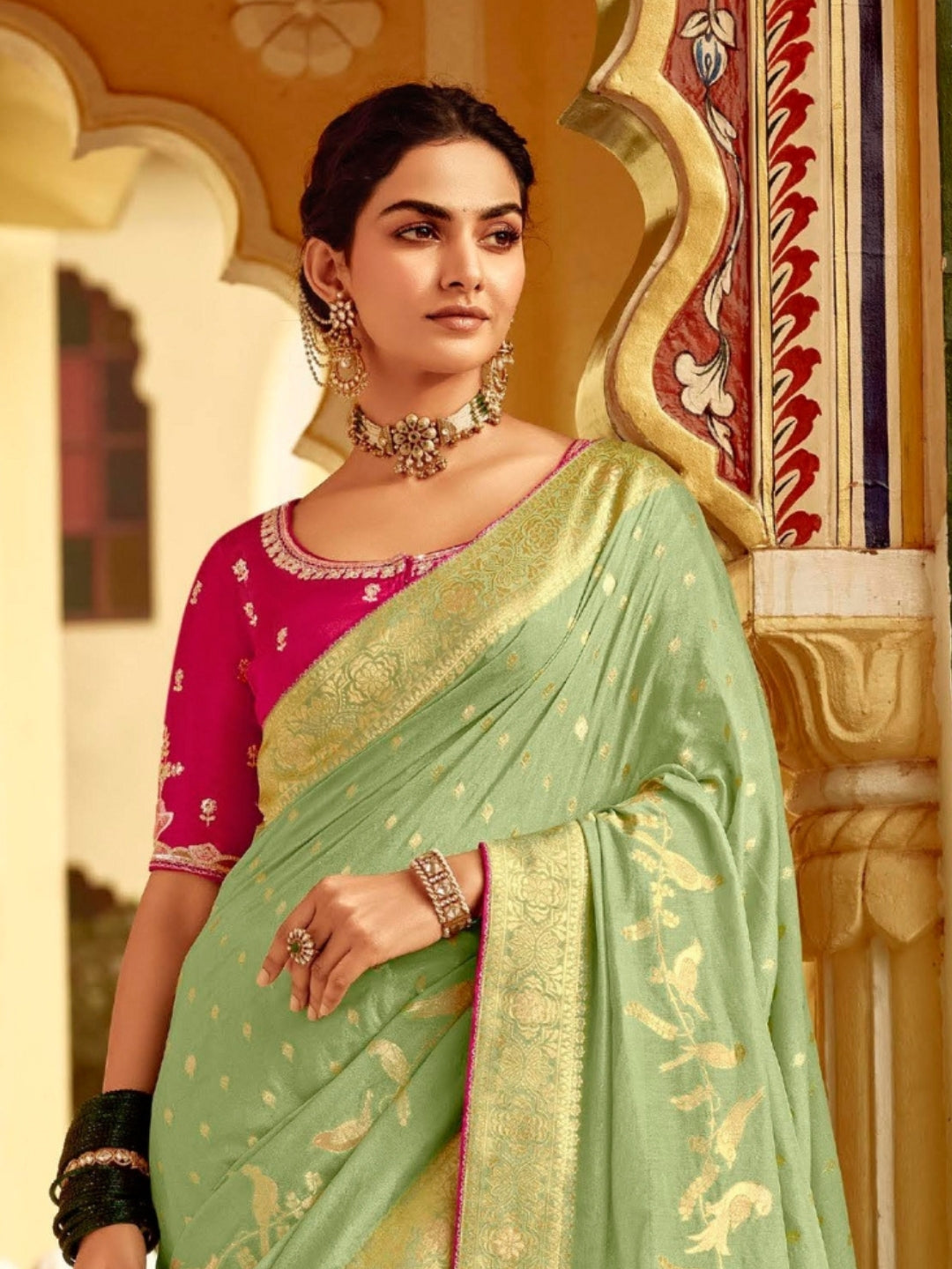 Fern Green Khaddi Banarasi Saree