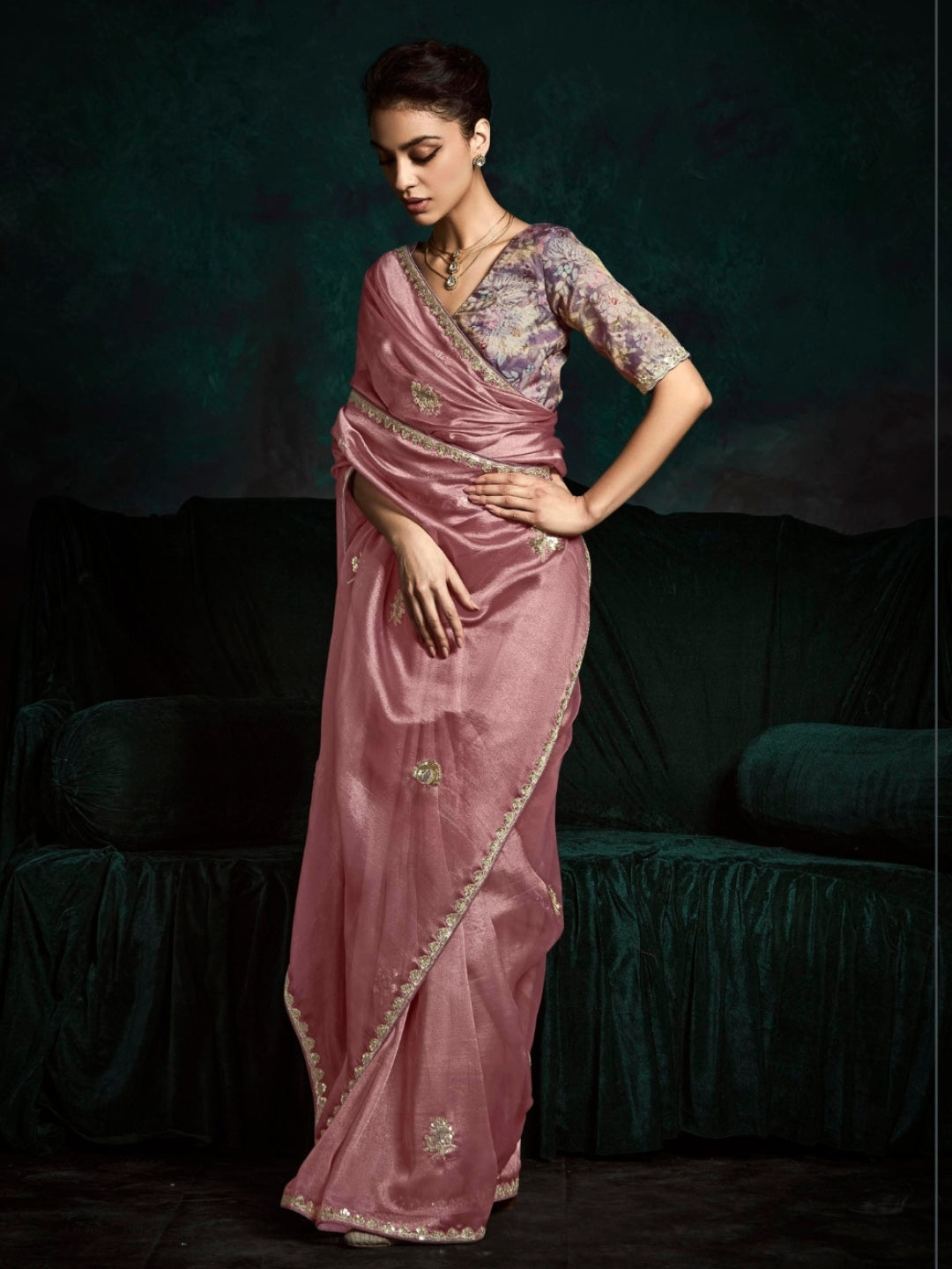 Magenta Pink Designer Ozganza Saree