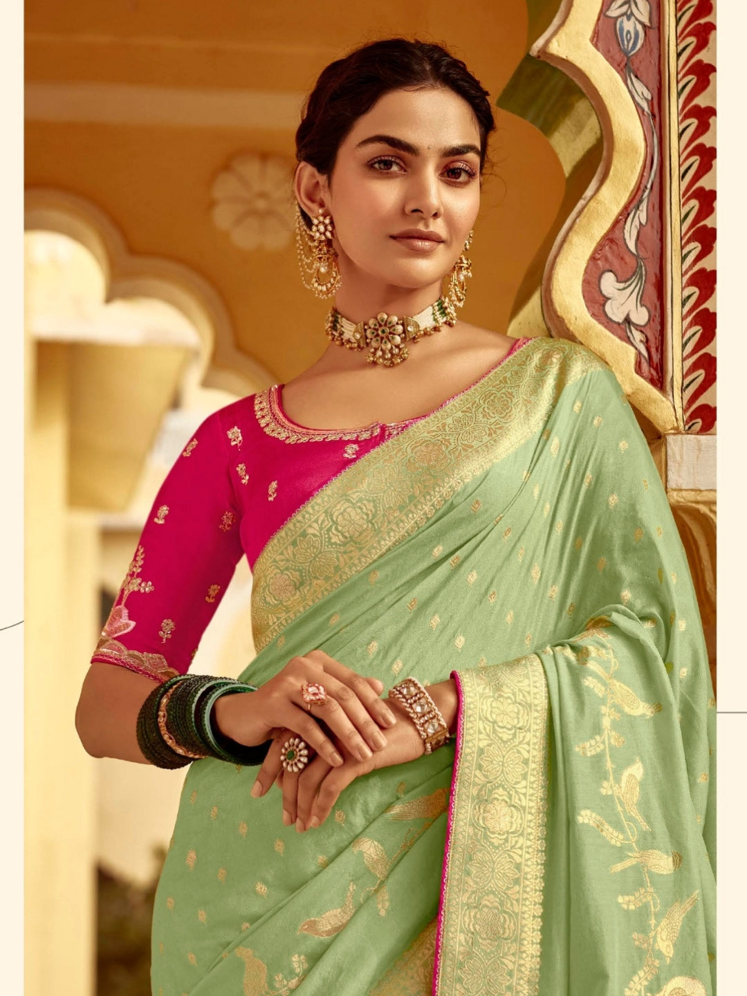 Fern Green Khaddi Banarasi Saree