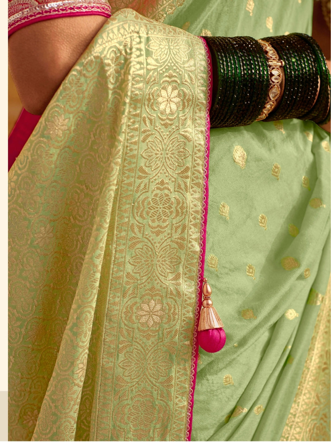 Fern Green Khaddi Banarasi Saree