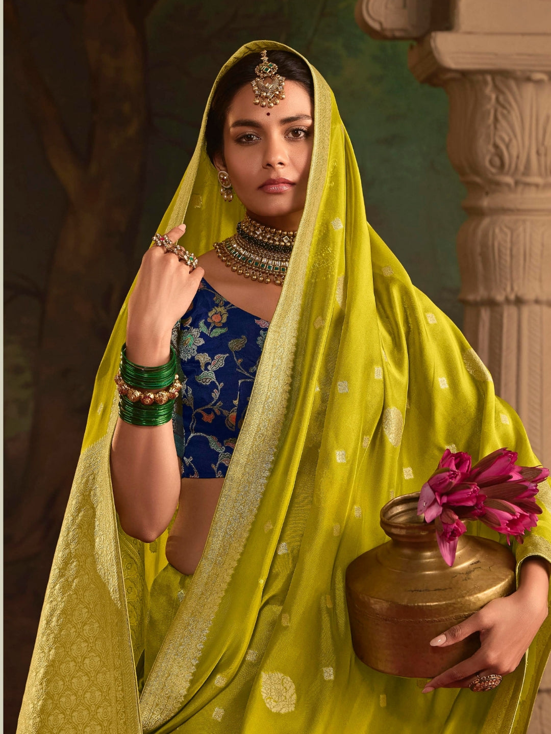 Light Green Crepe Dola Banarasi Saree