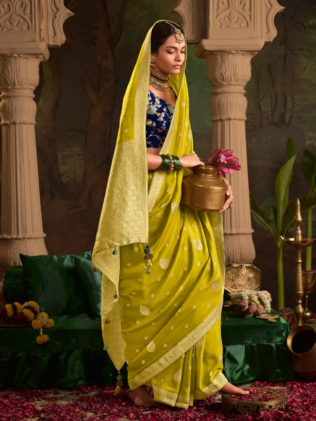 Light Green Crepe Dola Banarasi Saree