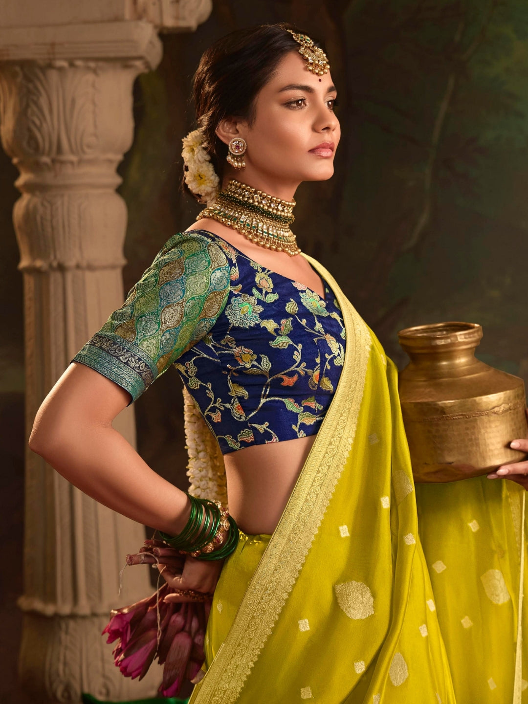 Light Green Crepe Dola Banarasi Saree