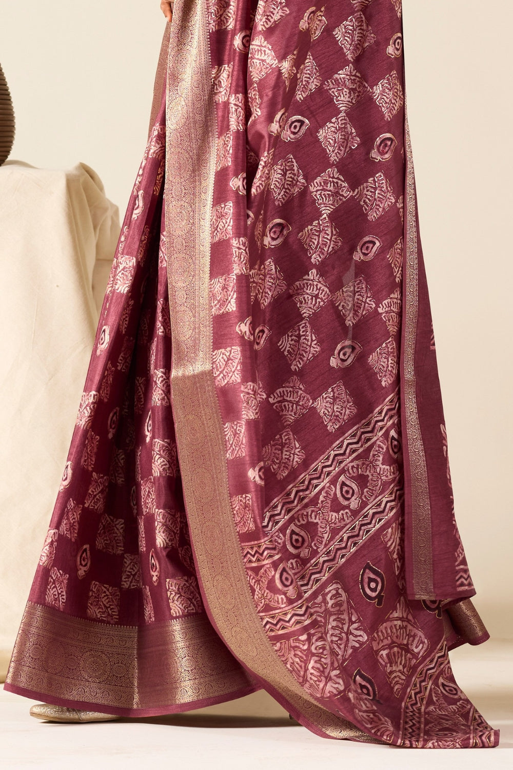 Red Soft Dola Silk With Foil Print Saree