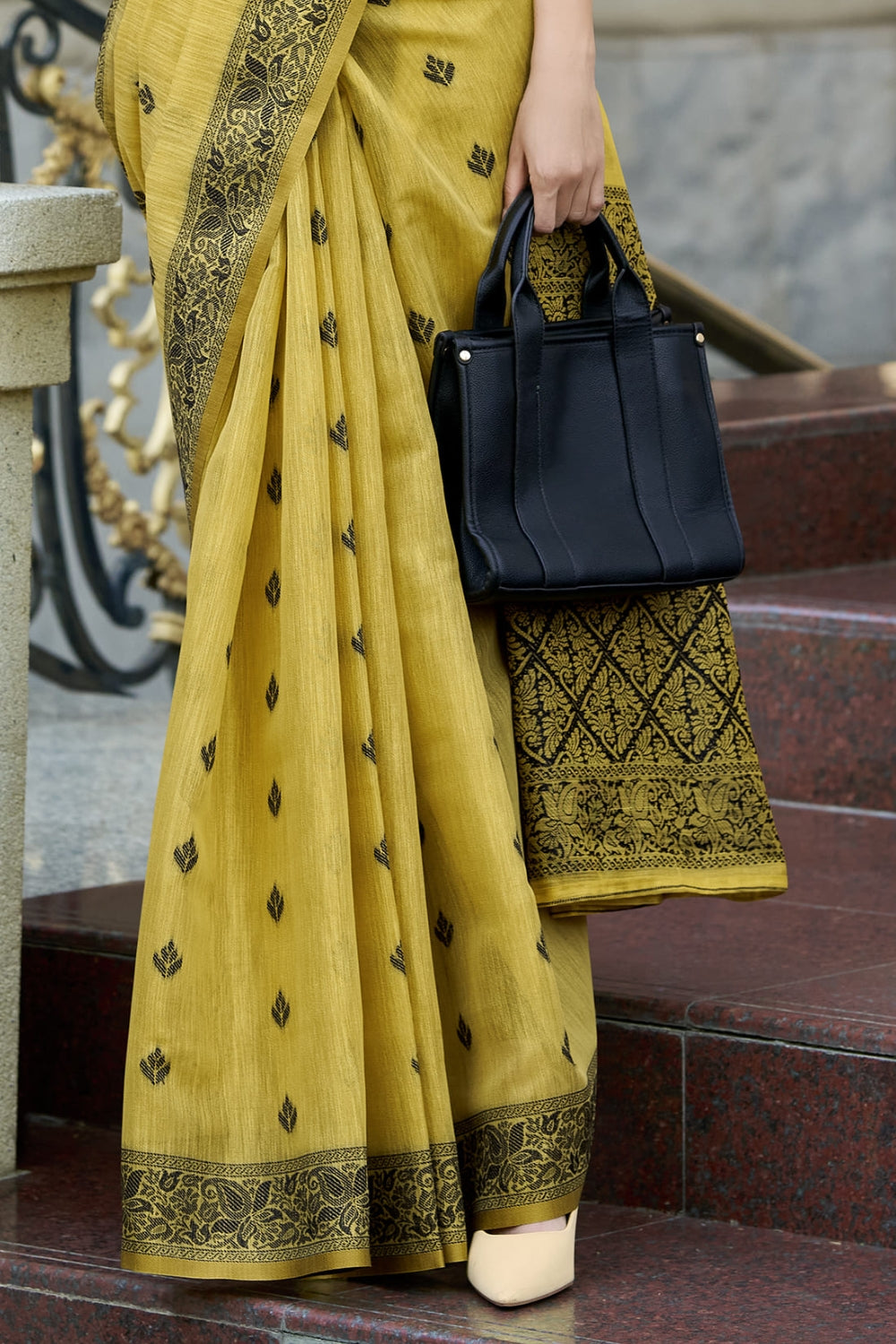 Yellow Linen Tissue Silk Saree