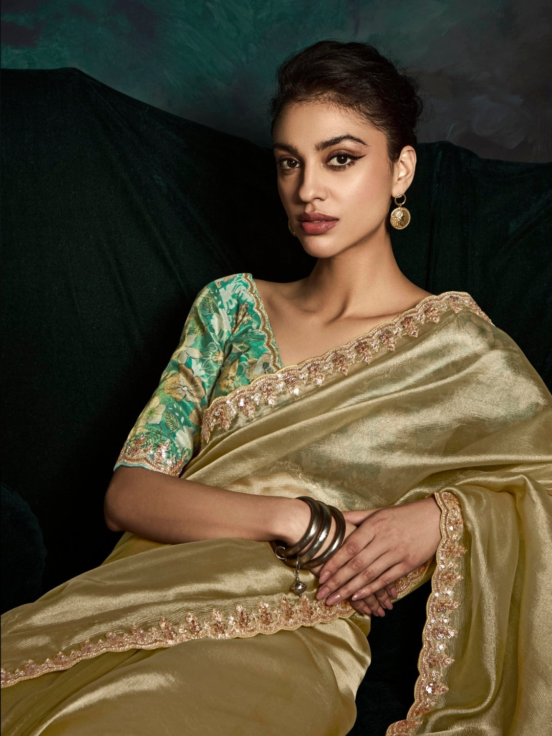 Golden Designer Ozganza Saree