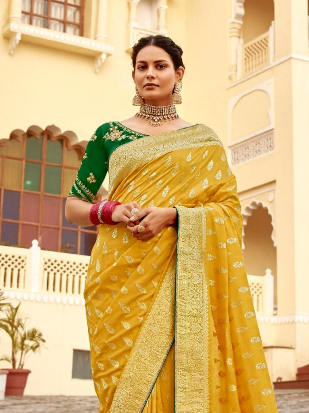 Bright Yellow Khaddi Banarasi Saree