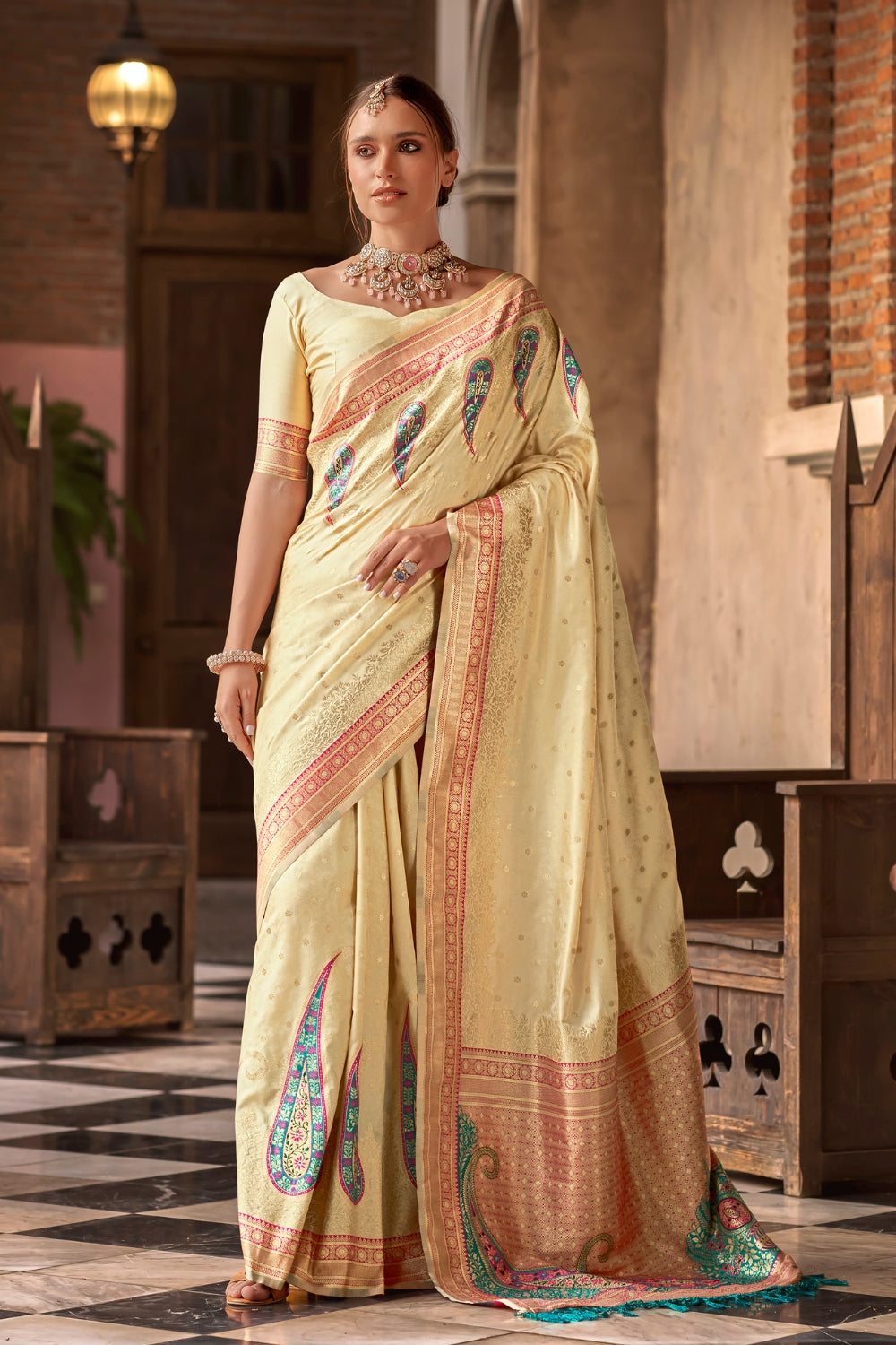 Yellow Soft Banarasi Silk Saree