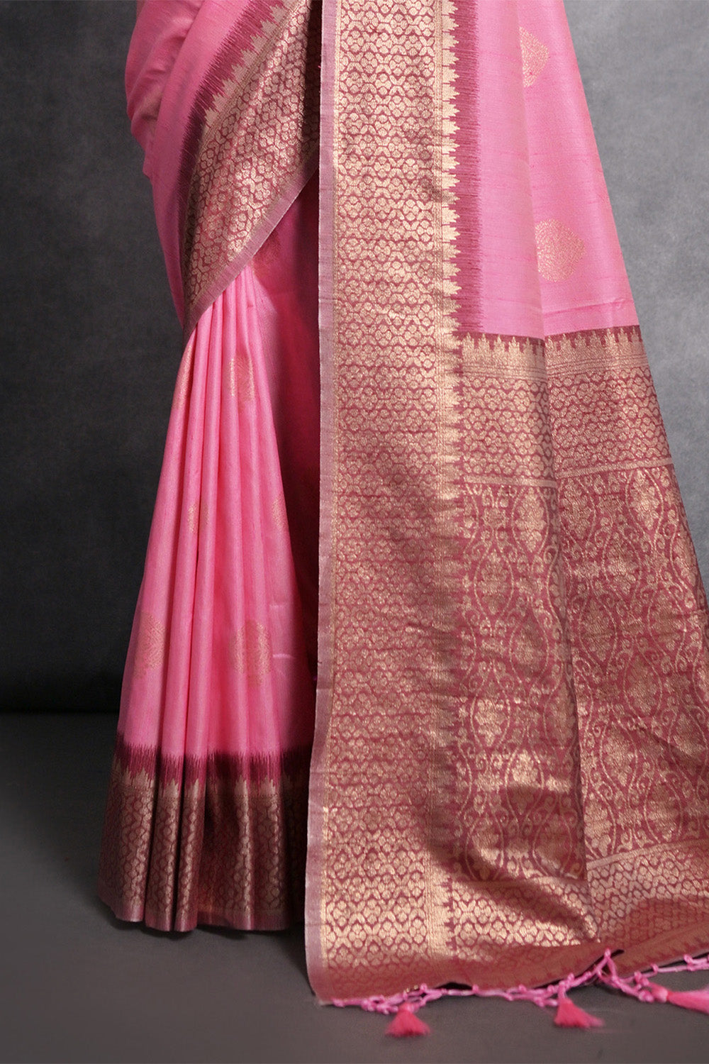 Pink Tussar Silk Blend Saree