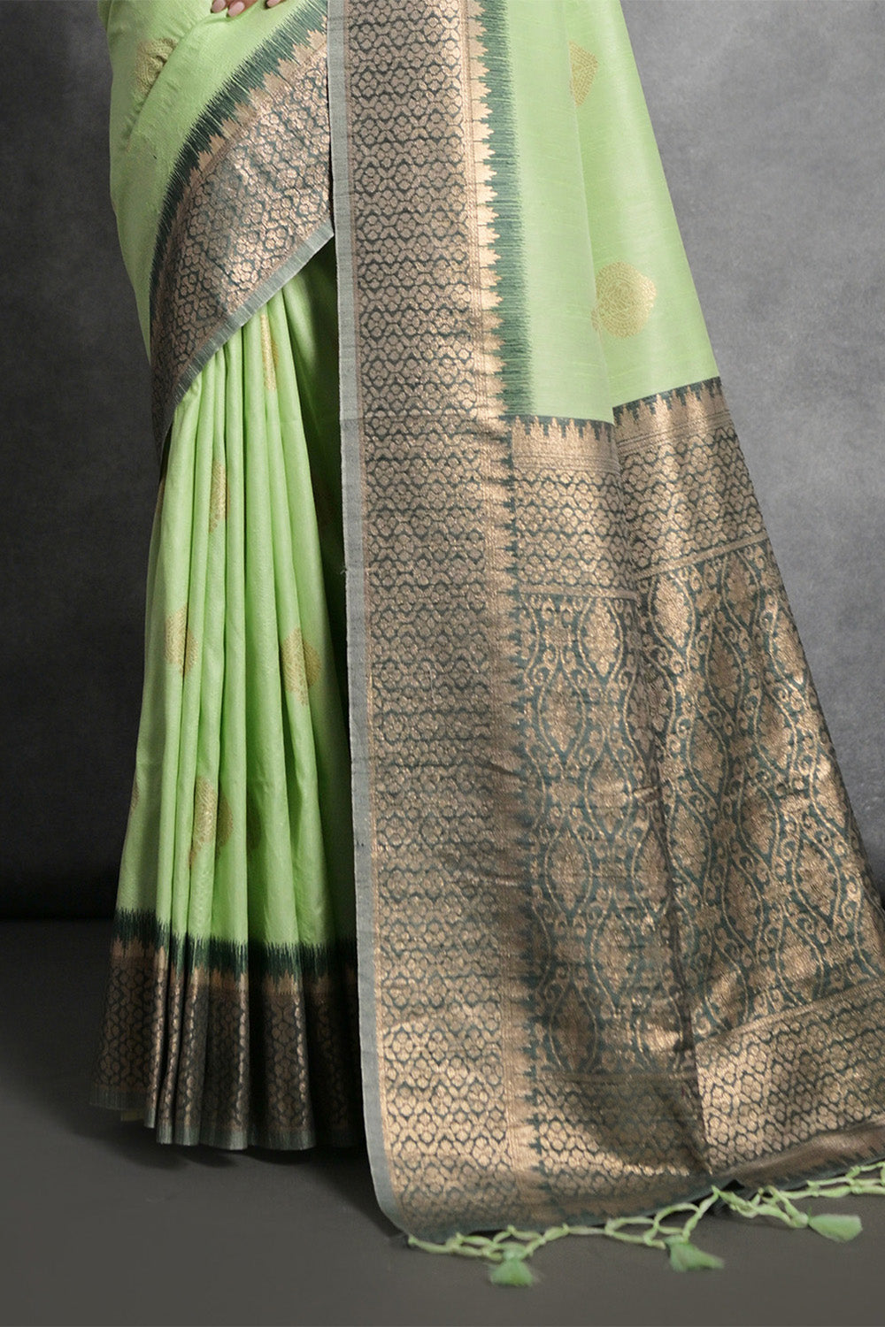 Green Tussar Silk Blend Saree
