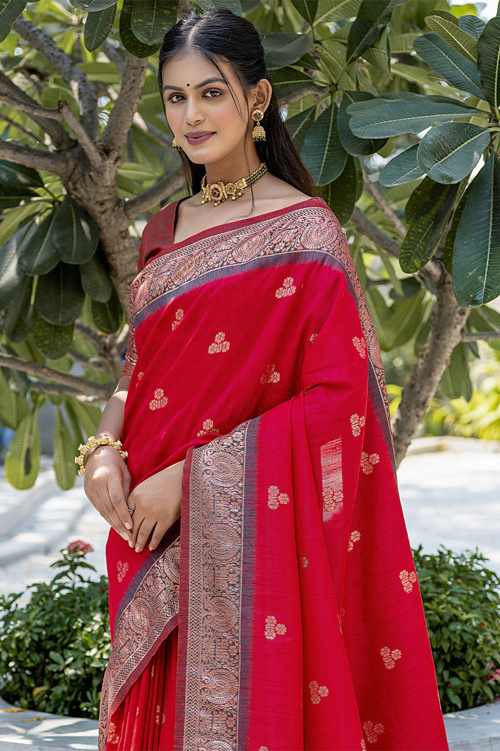 Red Banarasi Silk Blend Saree