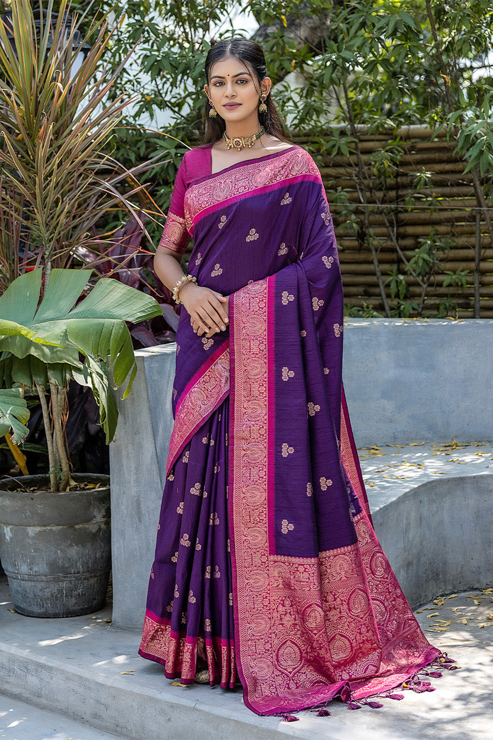 Violet Banarasi Silk Blend Saree
