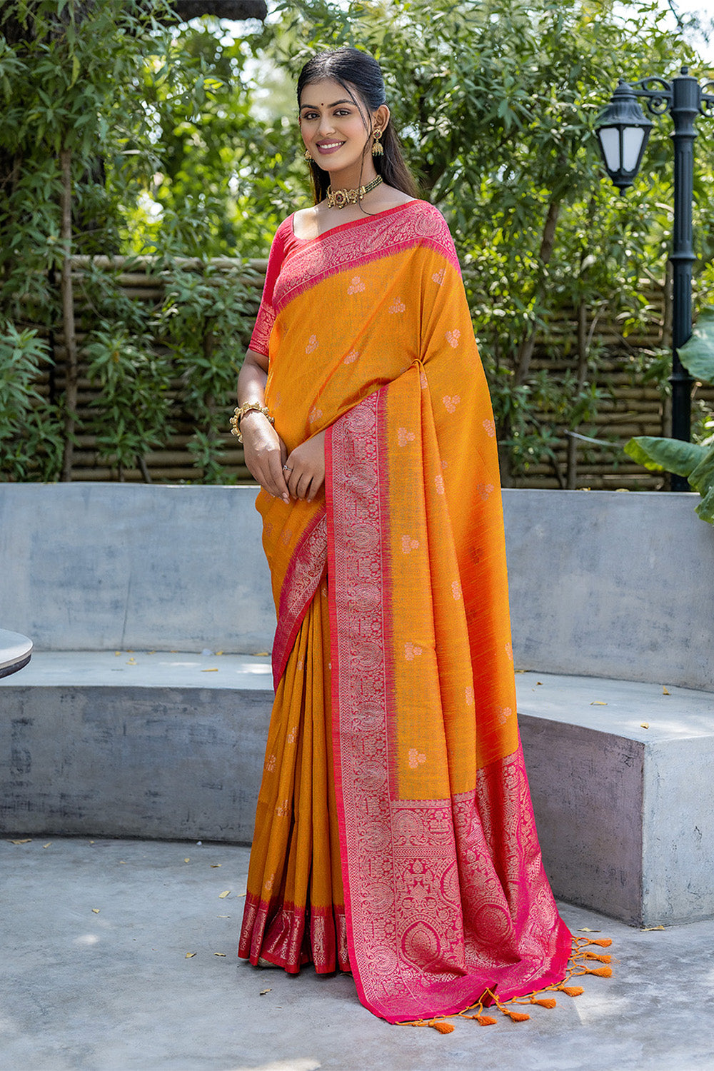Yellow Banarasi Silk Blend Saree