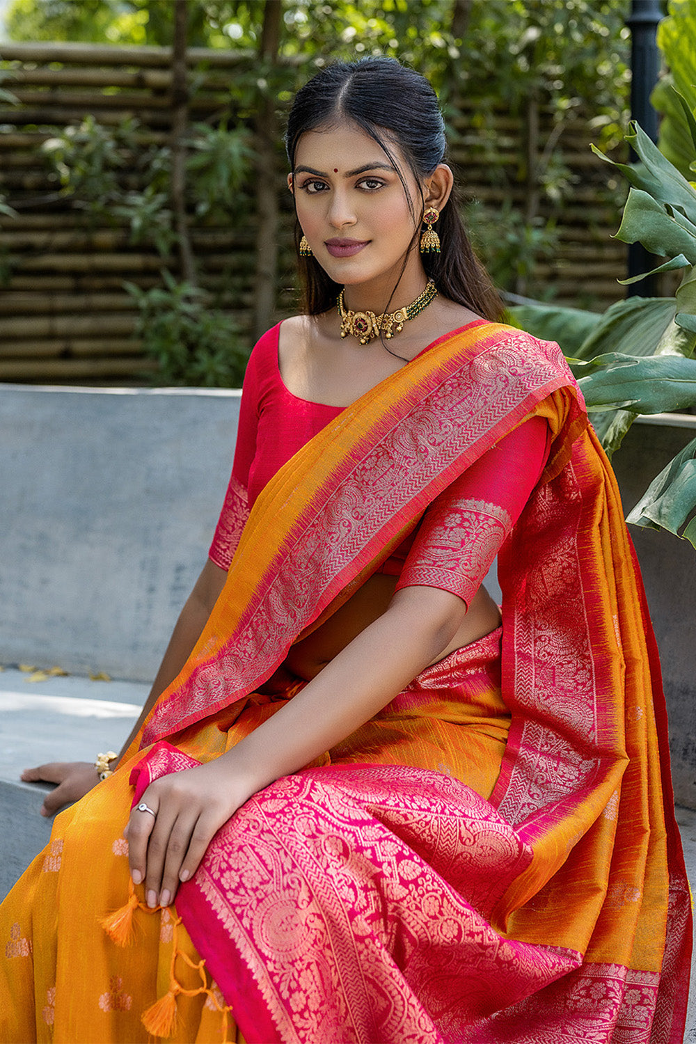 Yellow Banarasi Silk Blend Saree