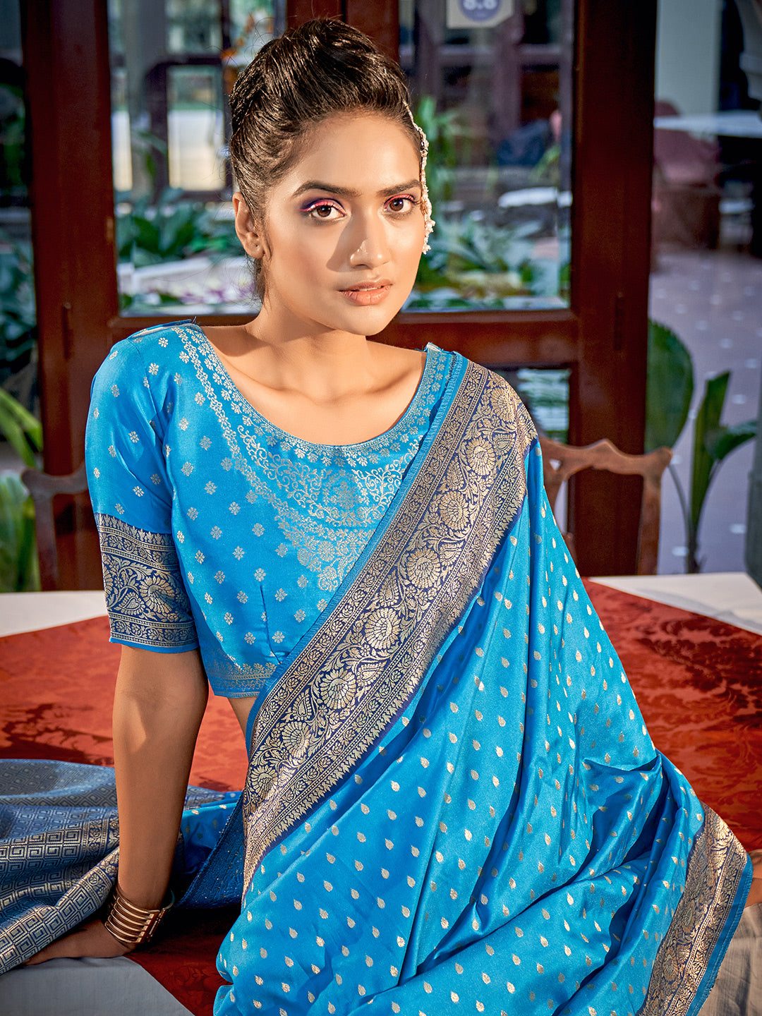 Sky Blue Banarasi Silk Zari Weaving Saree