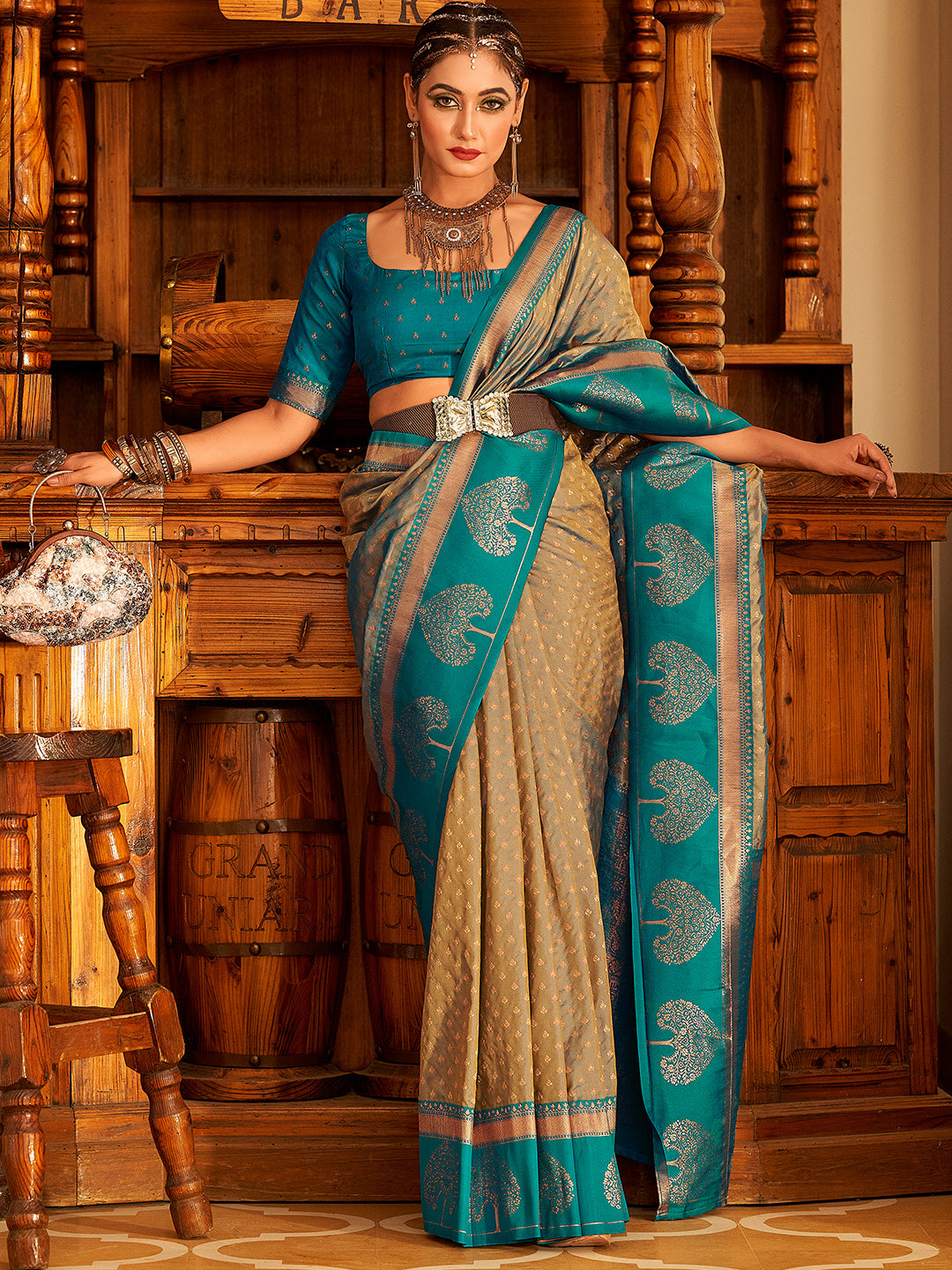 Copper Gold Soft Banarasi Paithani with Copper Zari Weaving Saree