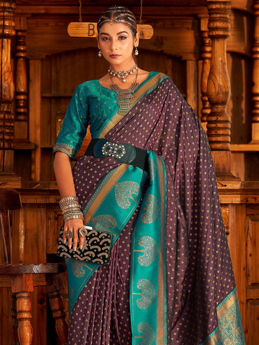 Dark Purple Soft Banarasi Paithani with Copper Zari Weaving Saree