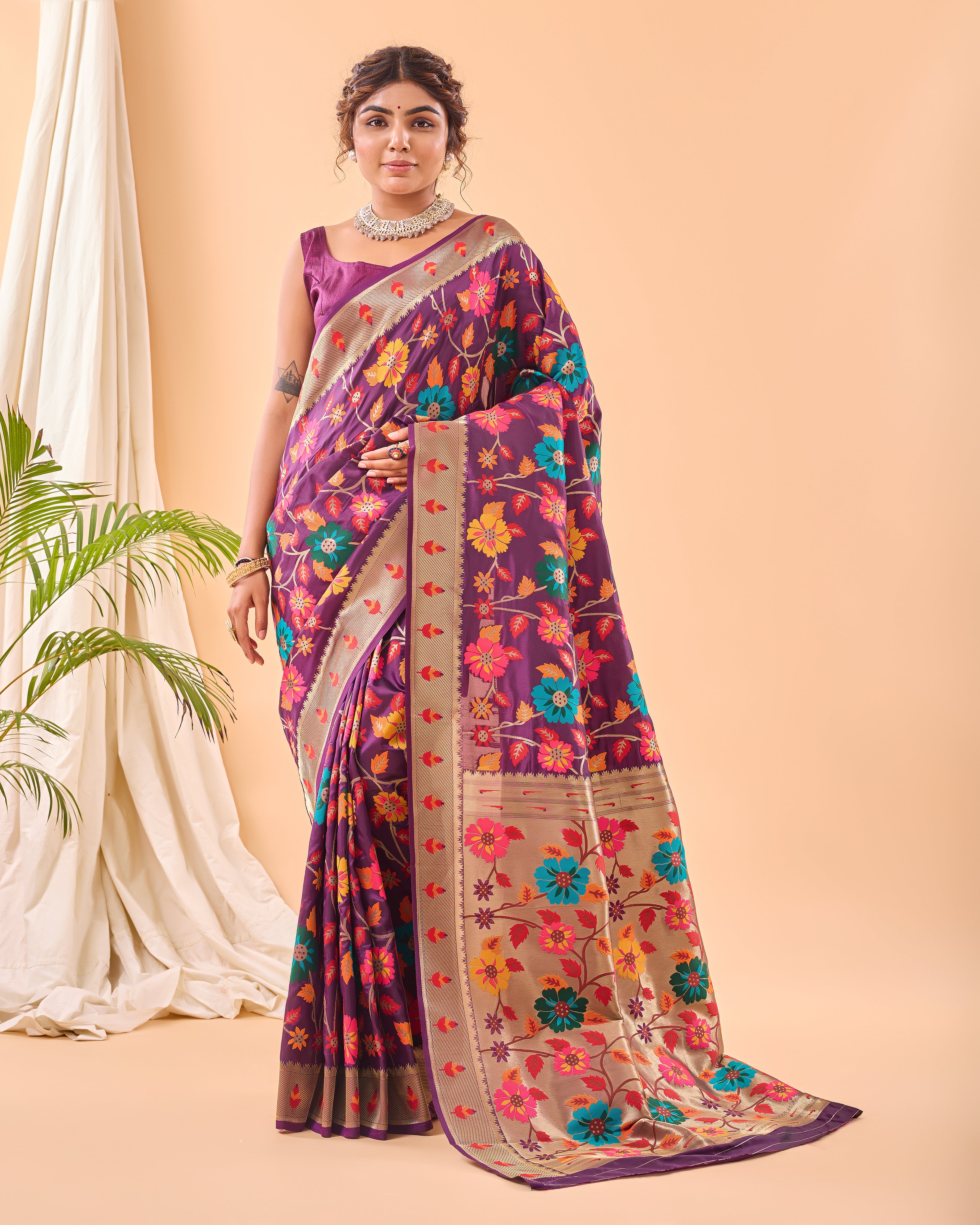 WINE Pure paithani silk  SAREE