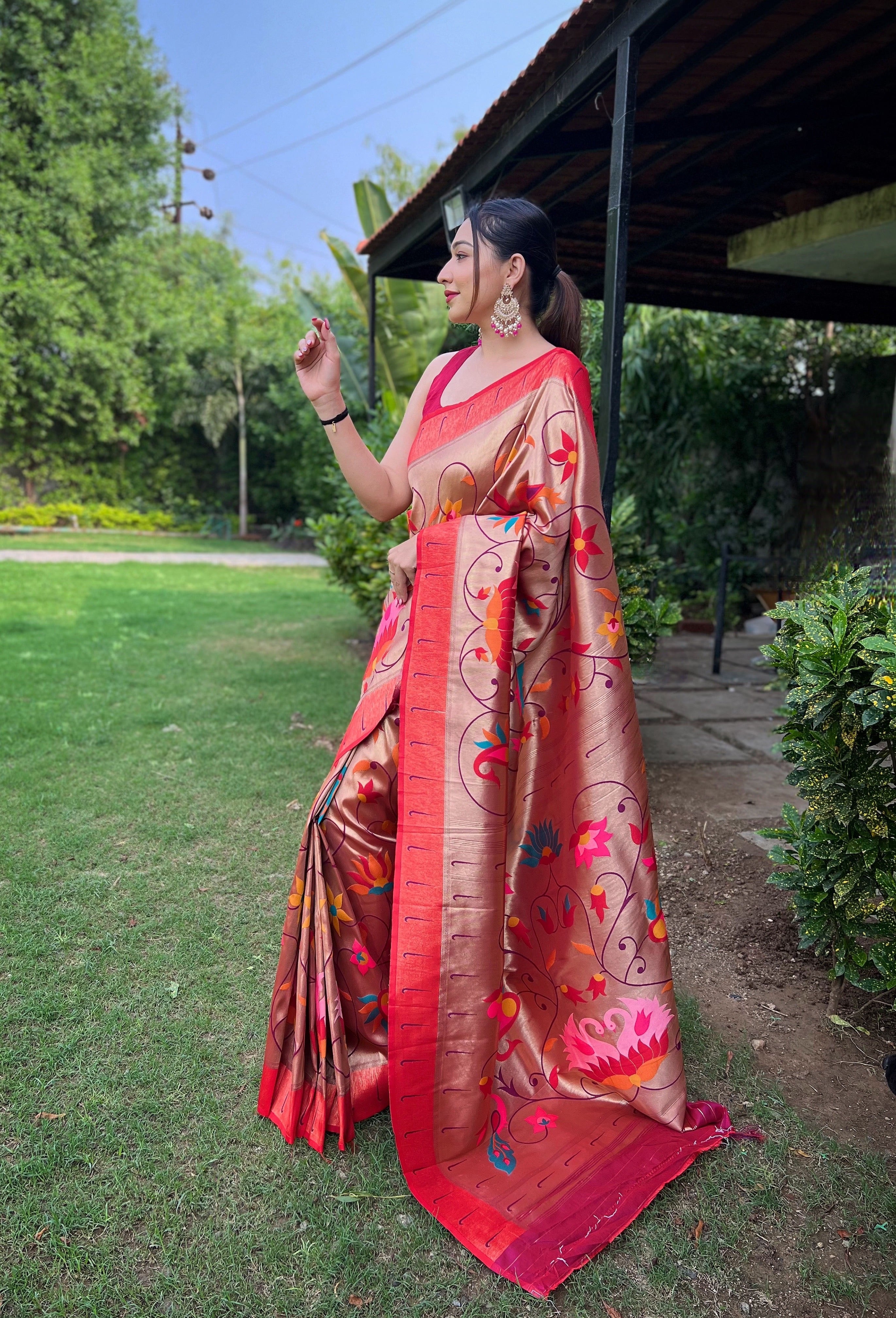 WINE Pure Pathani Silk  SAREE