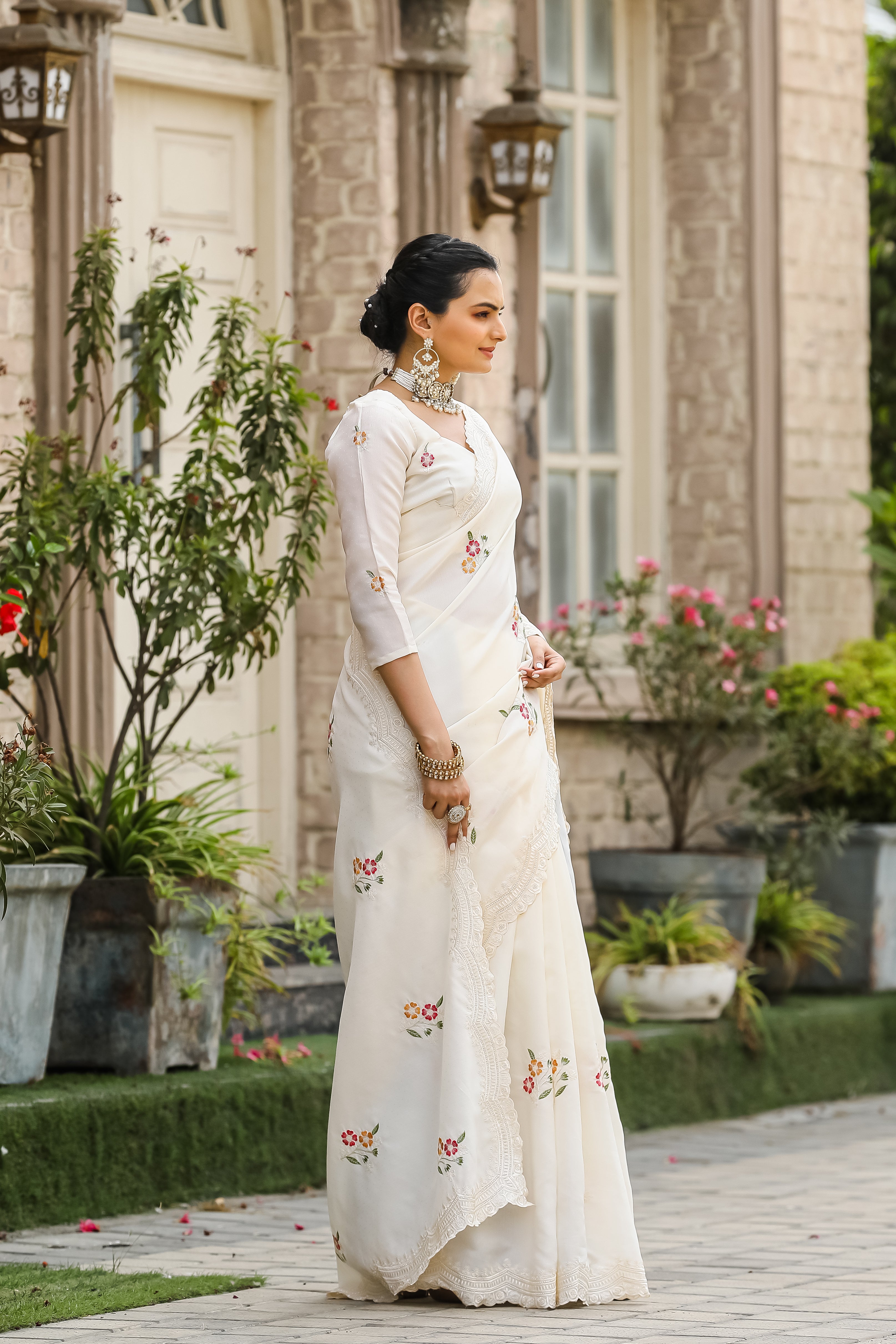 WHITE Tussar Cotton  Saree