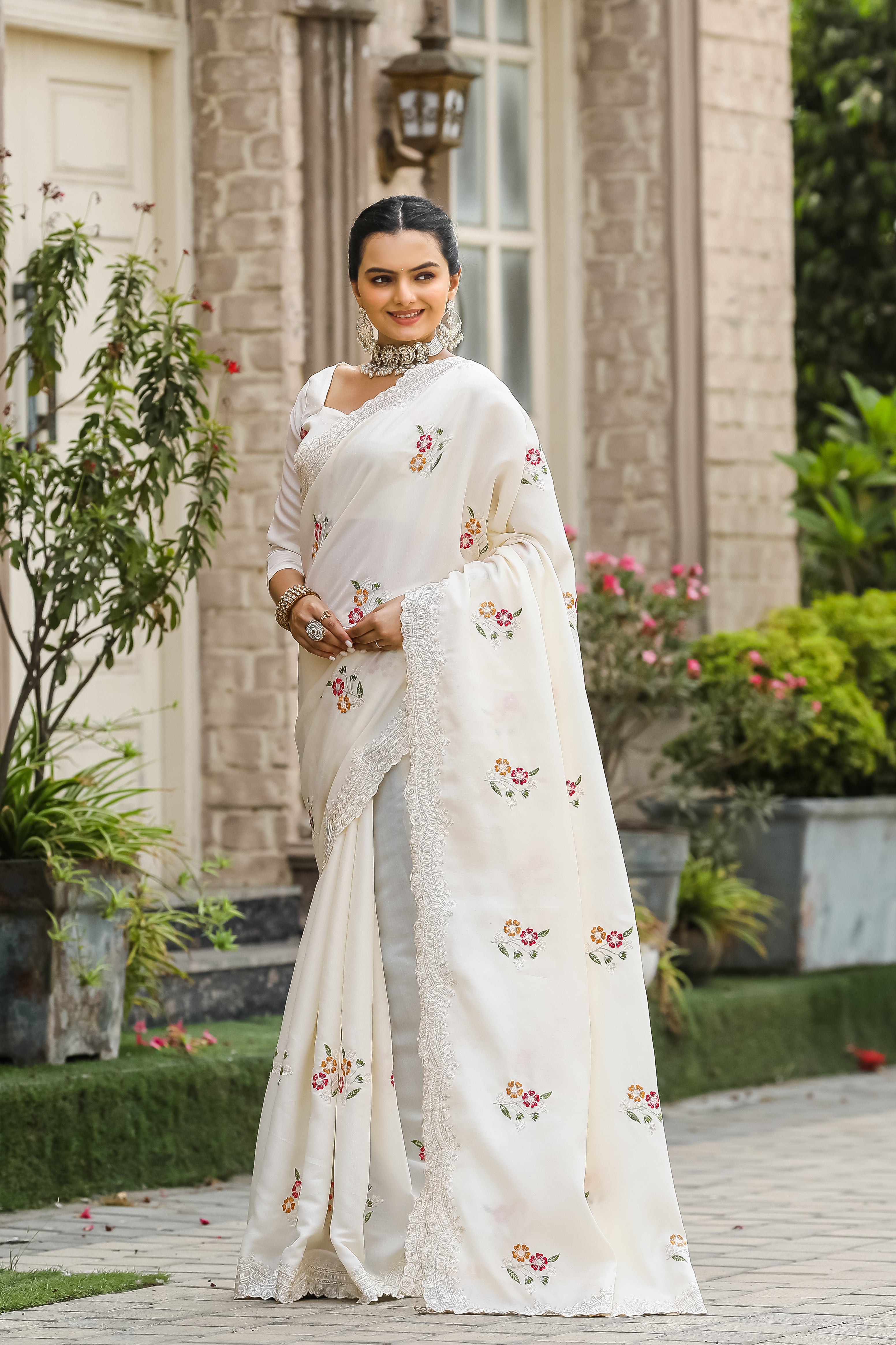 WHITE Tussar Cotton  Saree