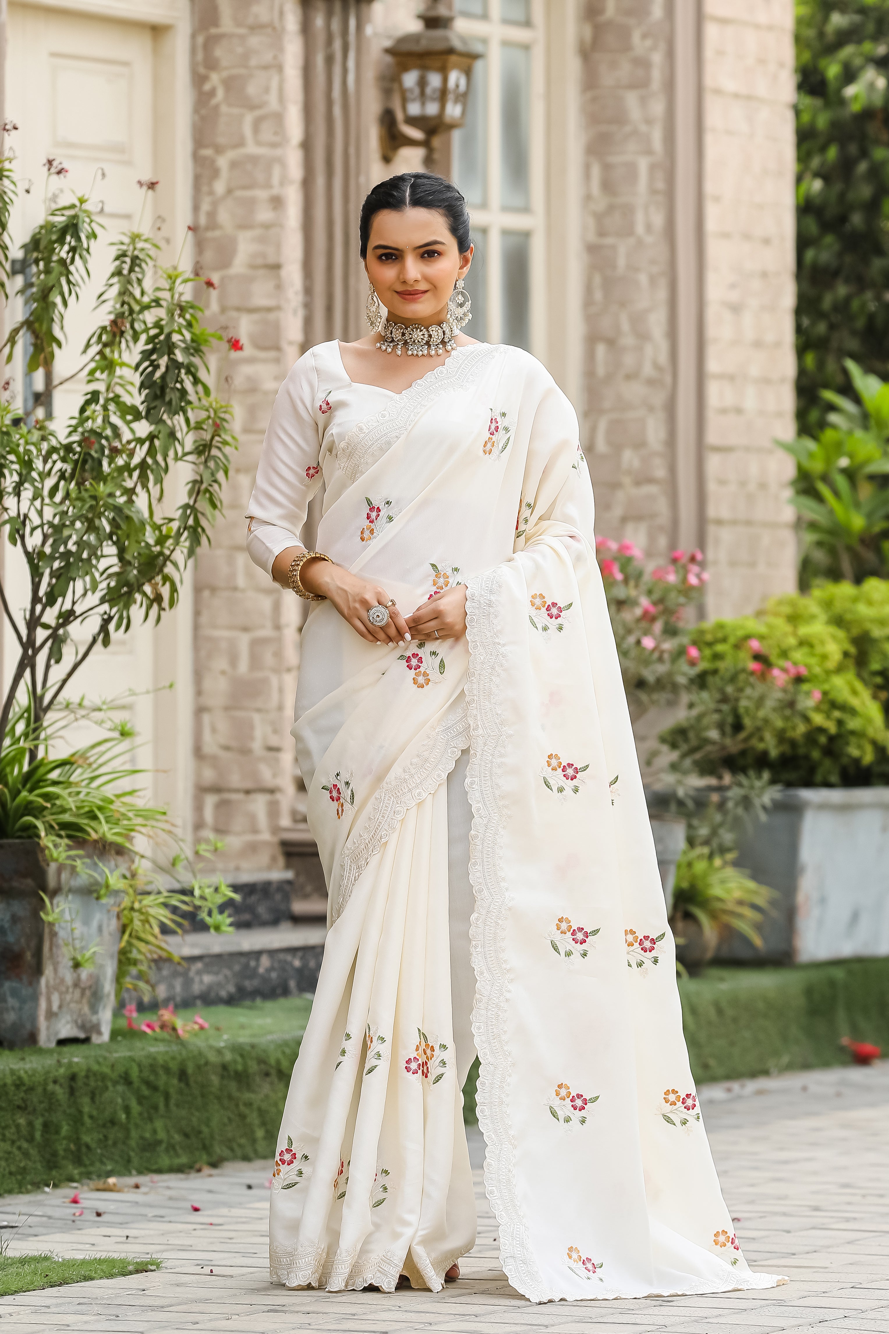 WHITE Tussar Cotton  Saree