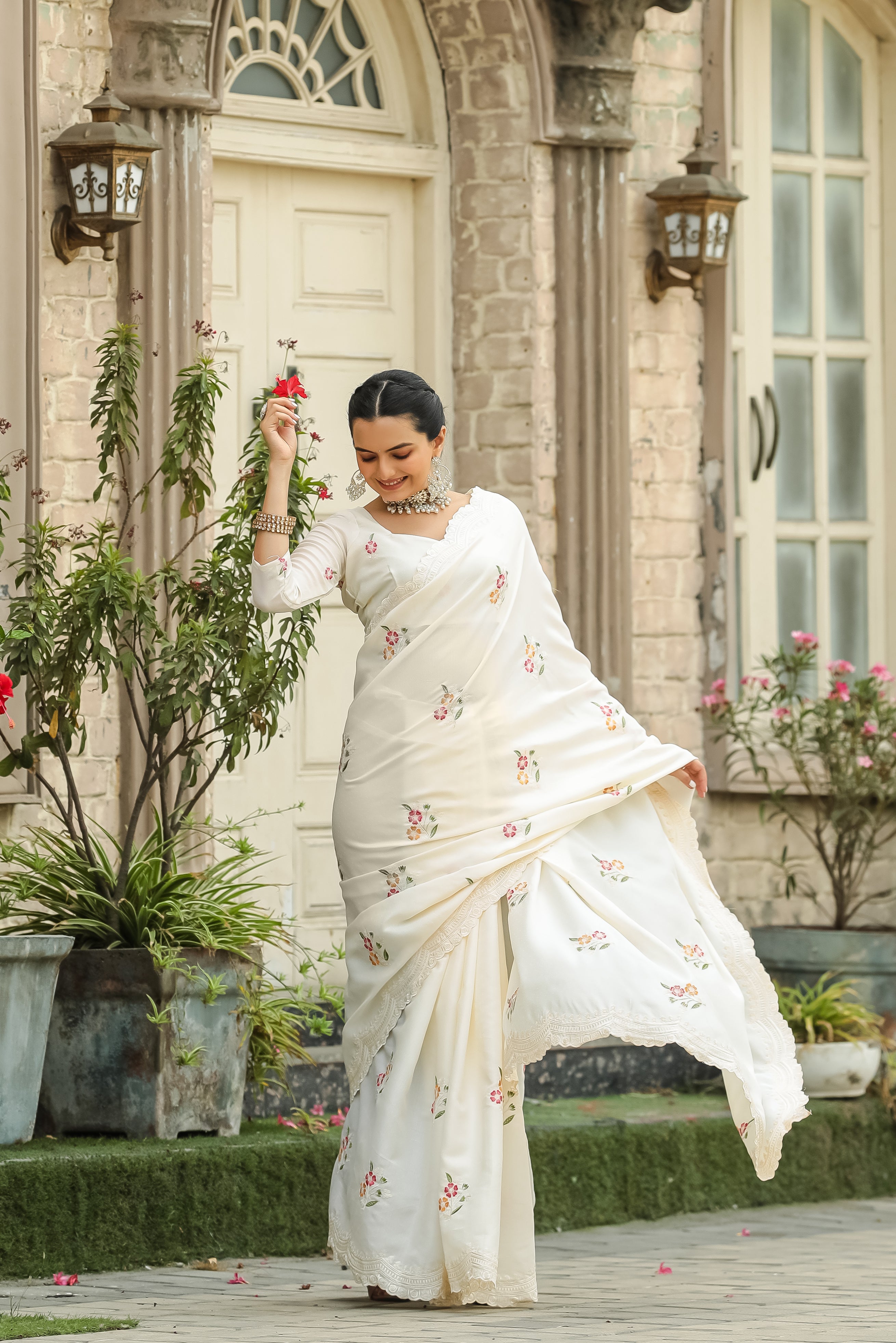 WHITE Tussar Cotton  Saree