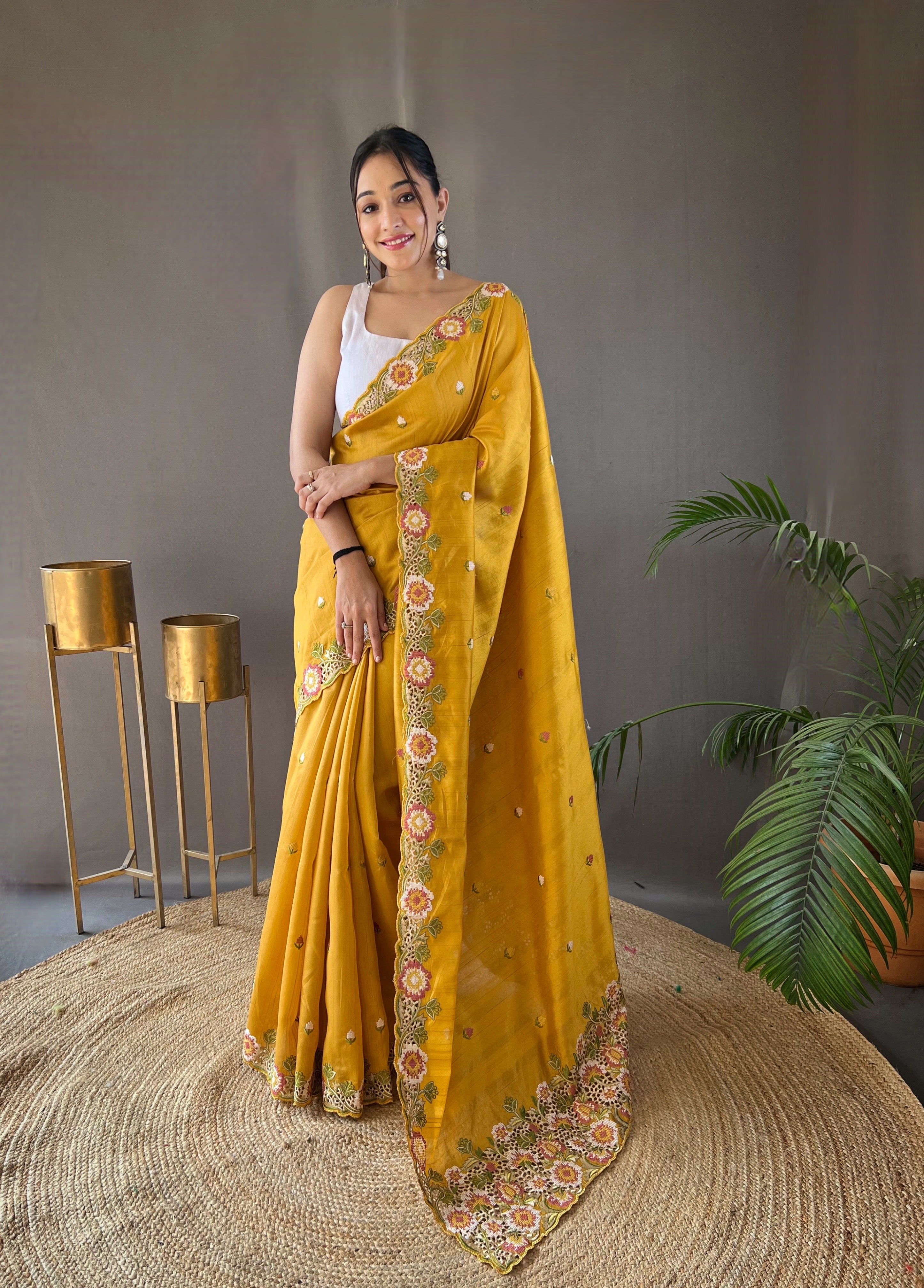 YELLOW Pure Tussar silk SAREE