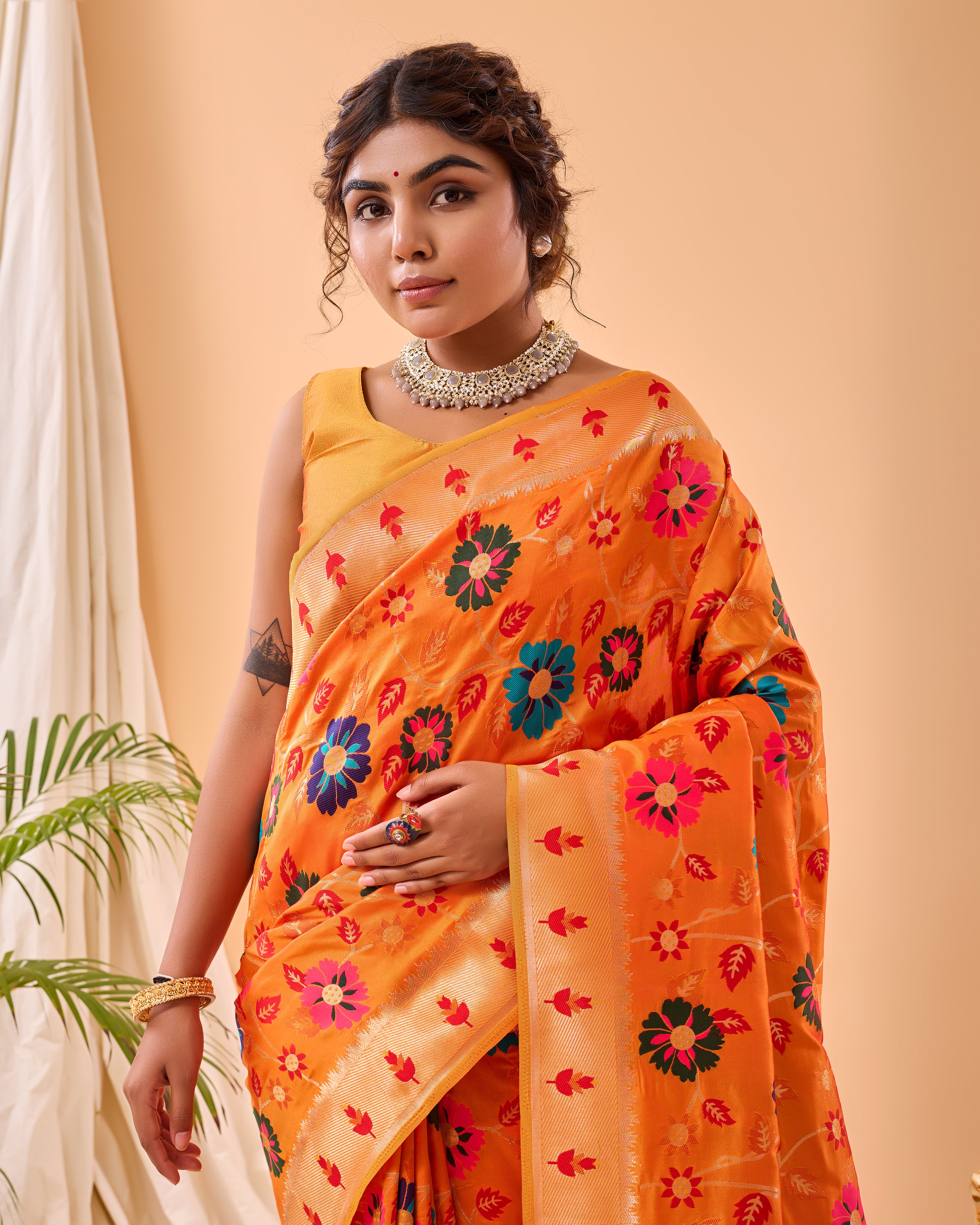 YELLOW Pure paithani silk  SAREE